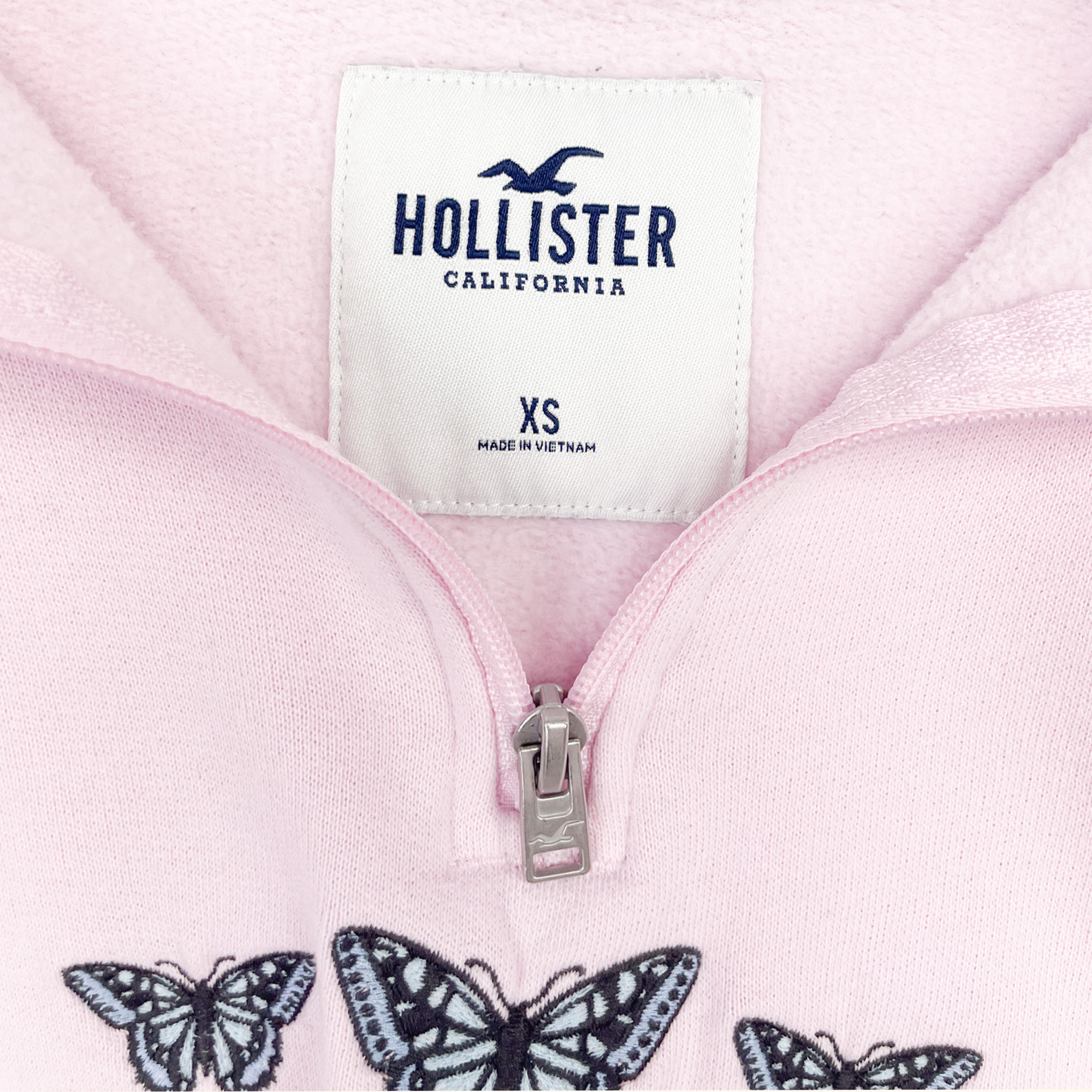 Hollister Pink Soft Butterfly Cropped Quarter Zip Sweatshirt - Size XS Hollister
