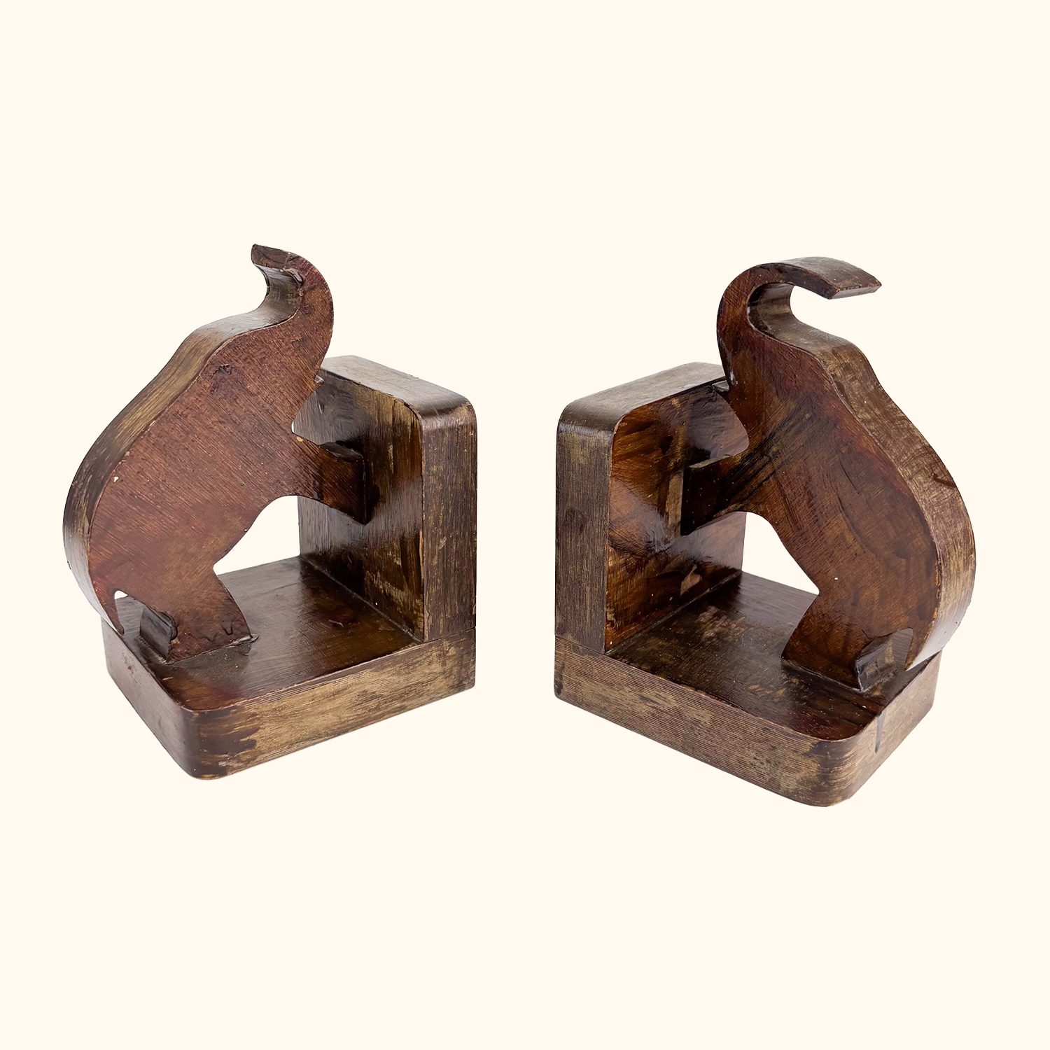 Solid Wood Elephant Hand Carved Bookends Sunshine Thrift