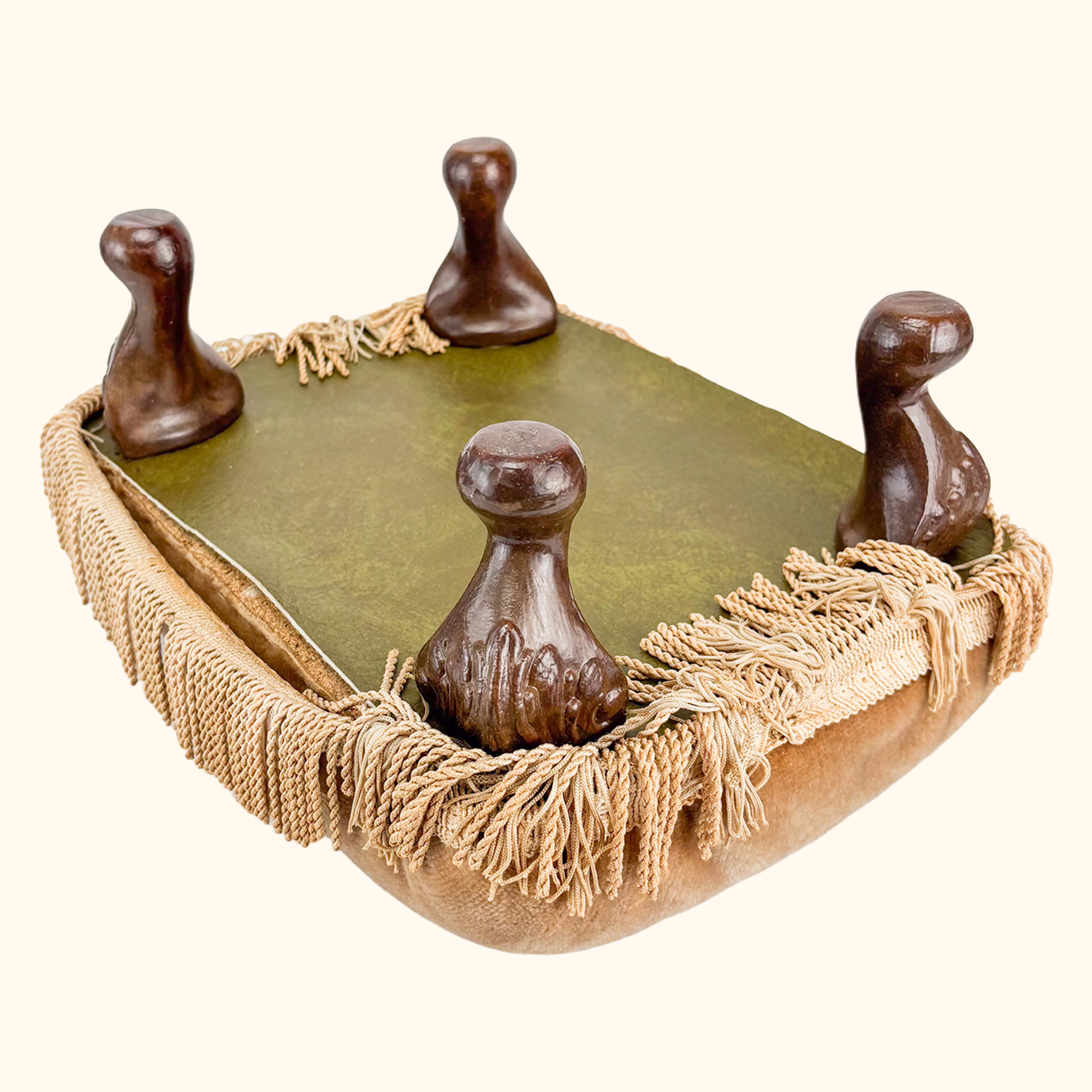 Champagne Velvet Fringe Footstool Sunshine Thrift