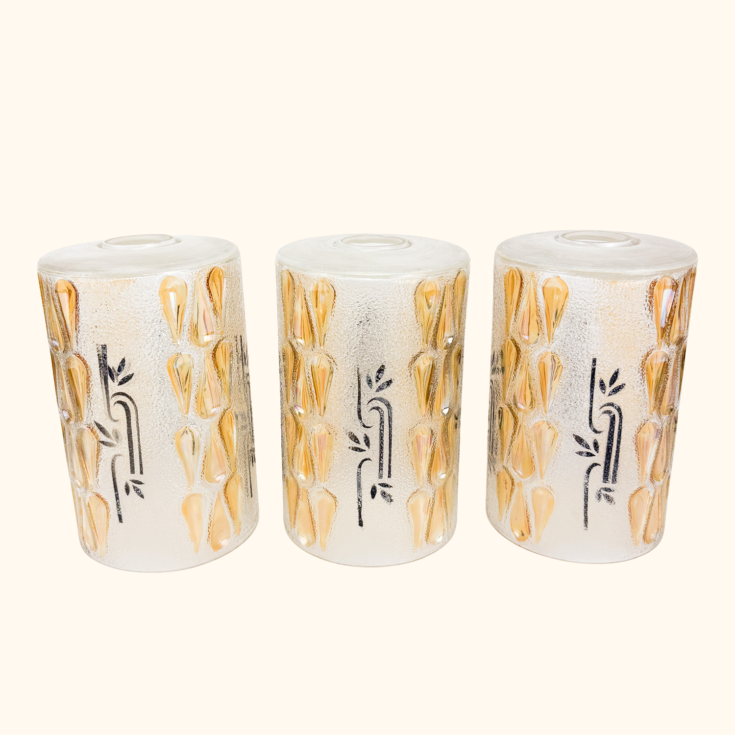 Vintage 1960s Frosted Glass Cylinder Ceiling Shades - Set of 3 Sunshine Thrift