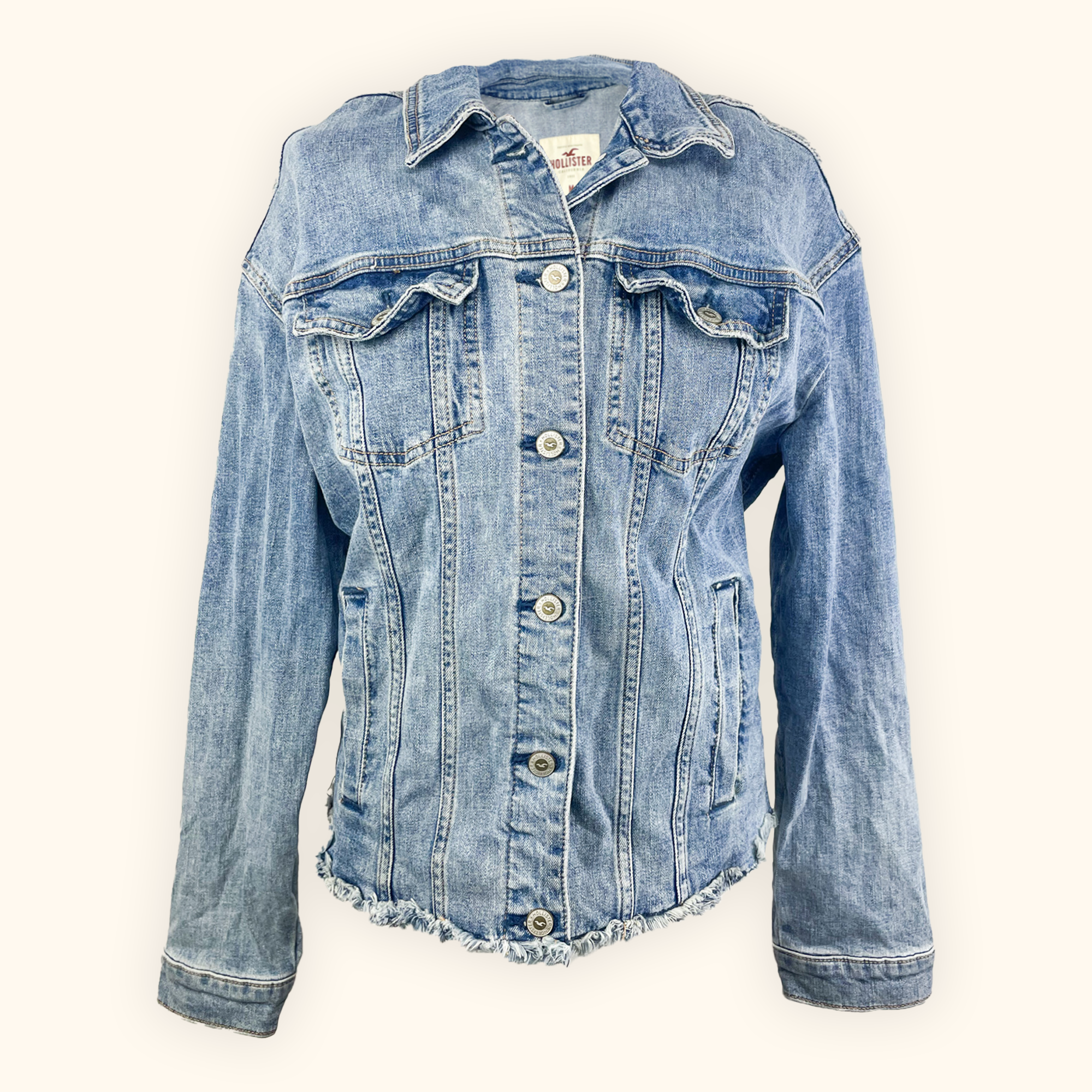 Hollister Floral Blue Denim Jacket - Size Medium Hollister