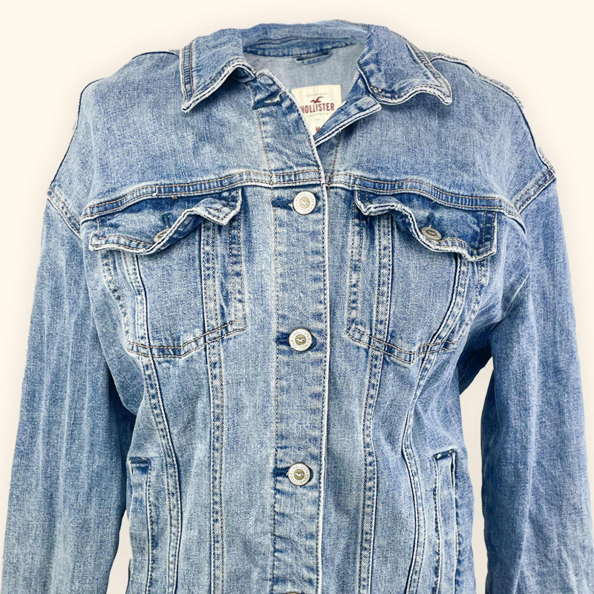 Hollister Floral Blue Denim Jacket - Size Medium Hollister