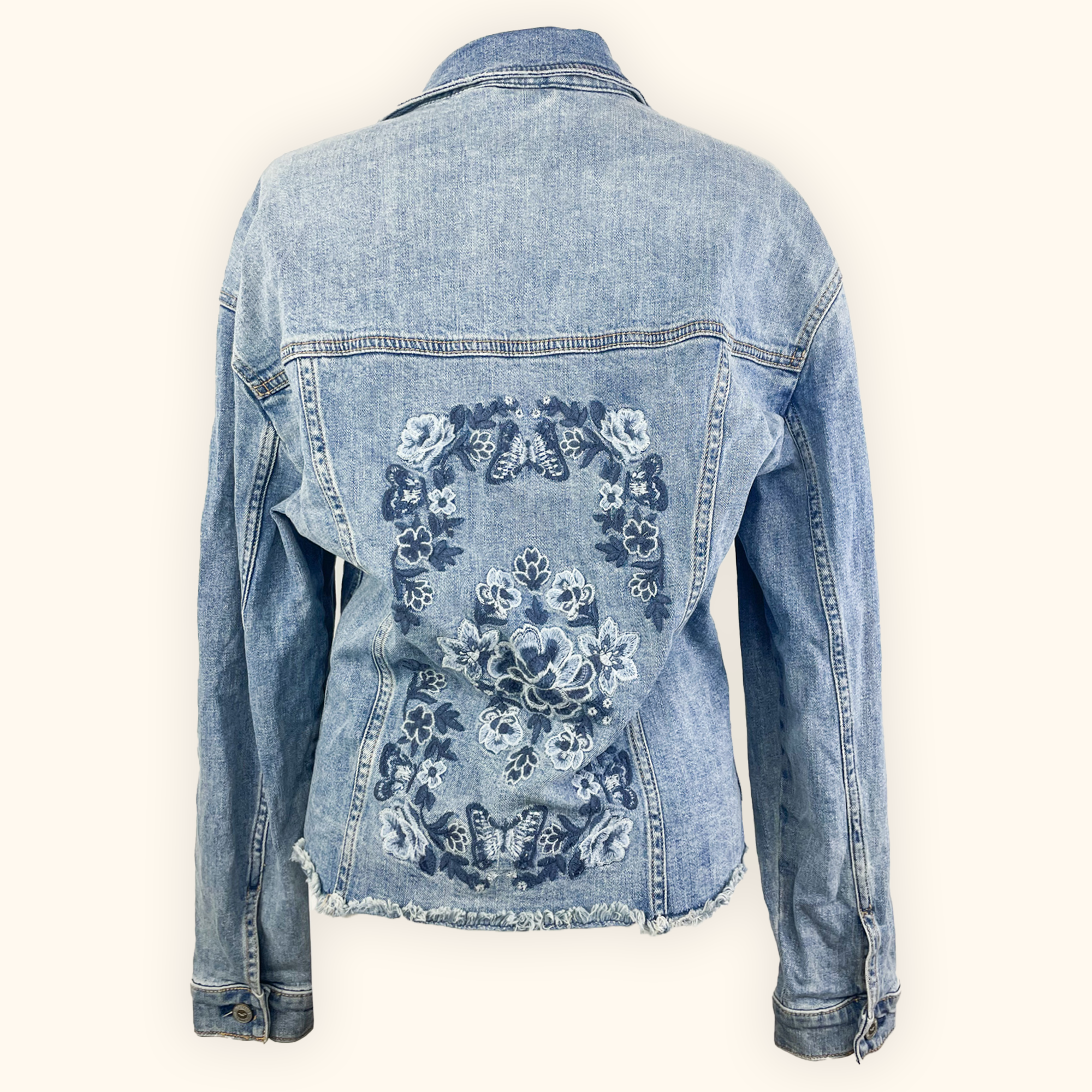 Hollister Floral Blue Denim Jacket - Size Medium Hollister