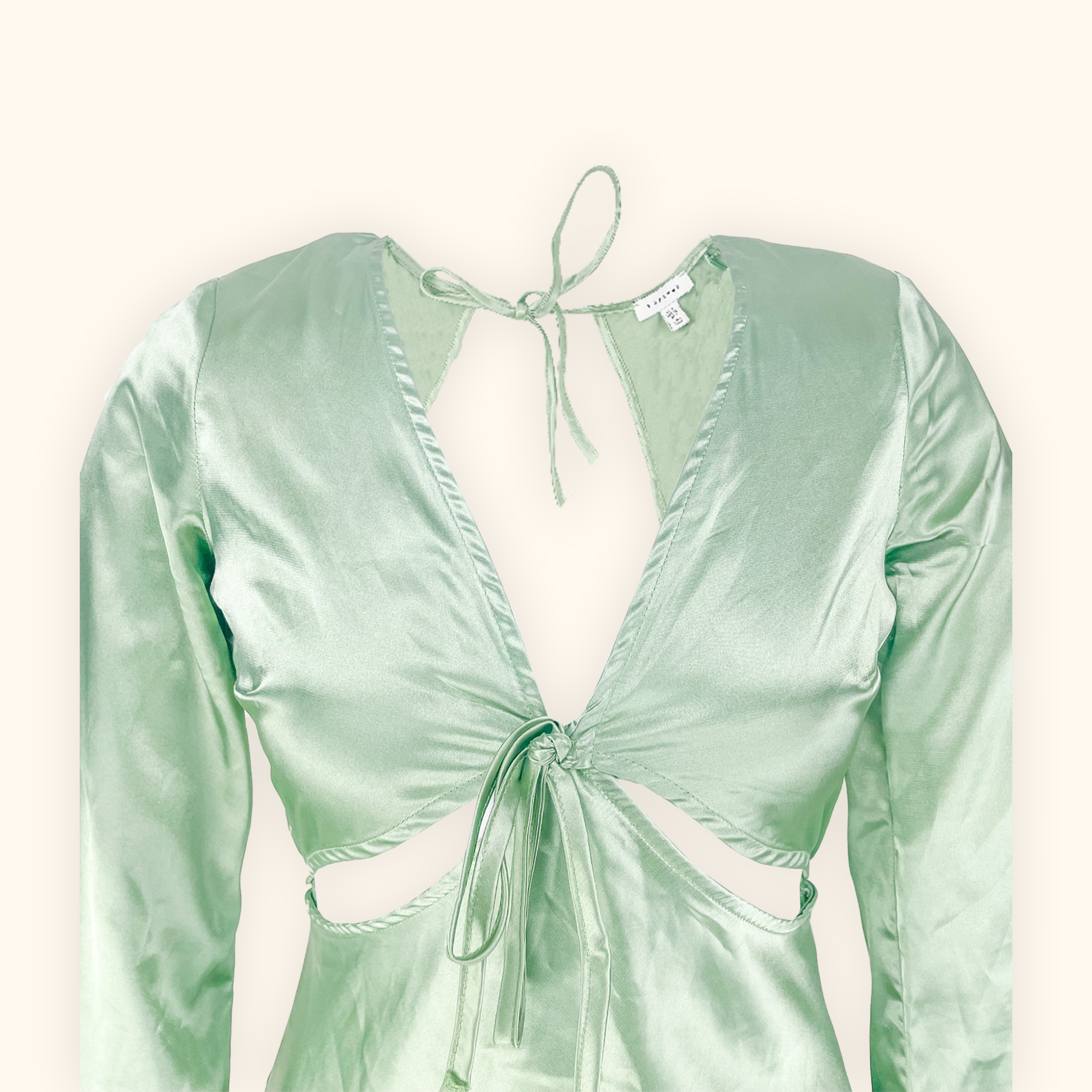 Topshop Mint Green Satin Long Sleeve Cut Out Midi Dress - Size 8 Topshop