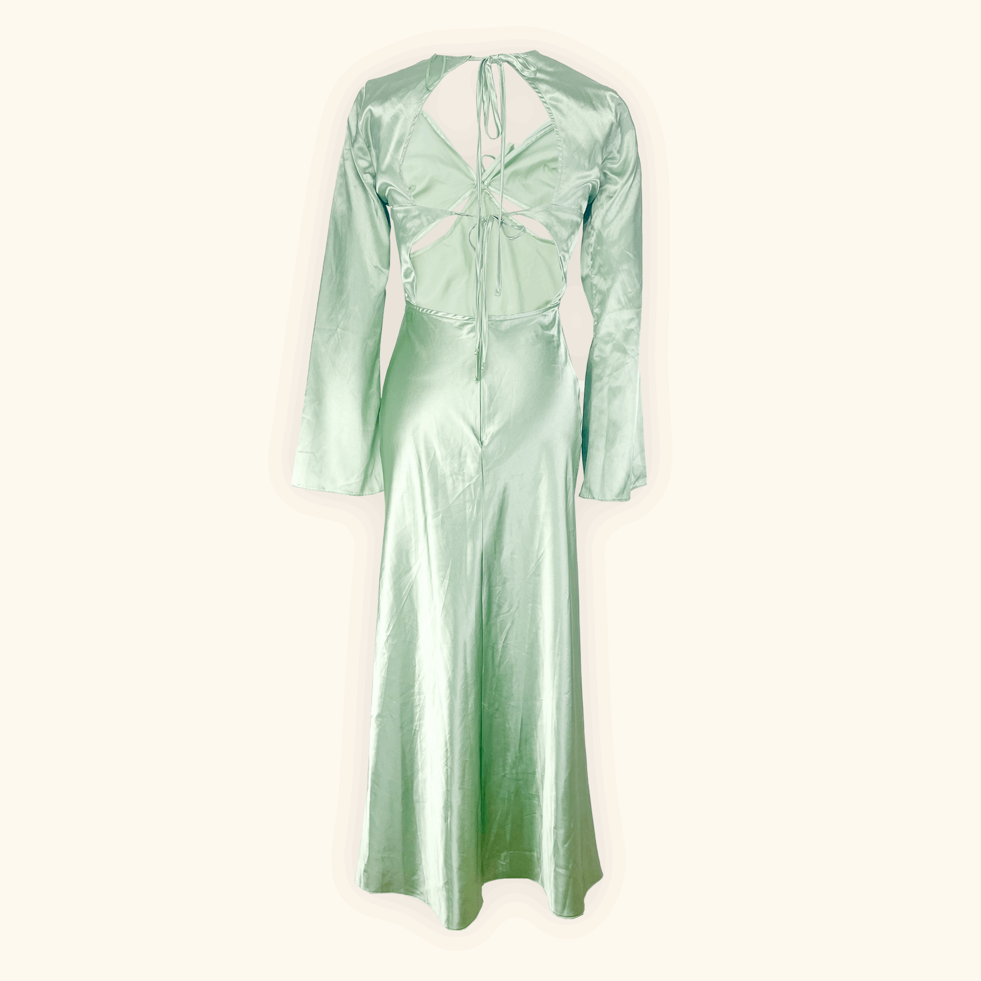 Topshop Mint Green Satin Long Sleeve Cut Out Midi Dress - Size 8 Topshop