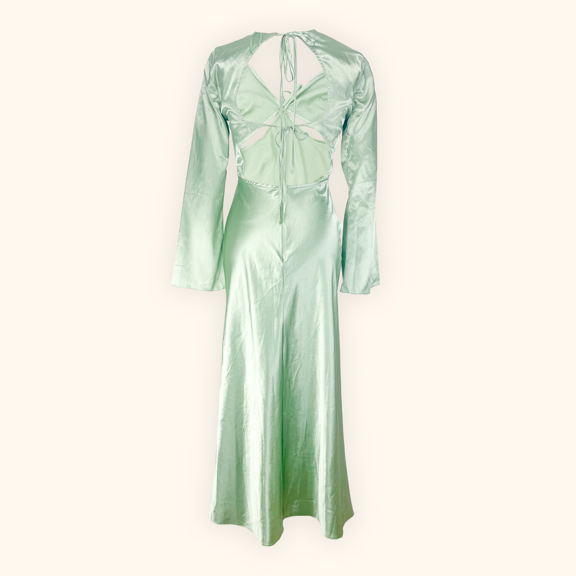 Topshop Mint Green Satin Long Sleeve Cut Out Midi Dress - Size 8 Topshop
