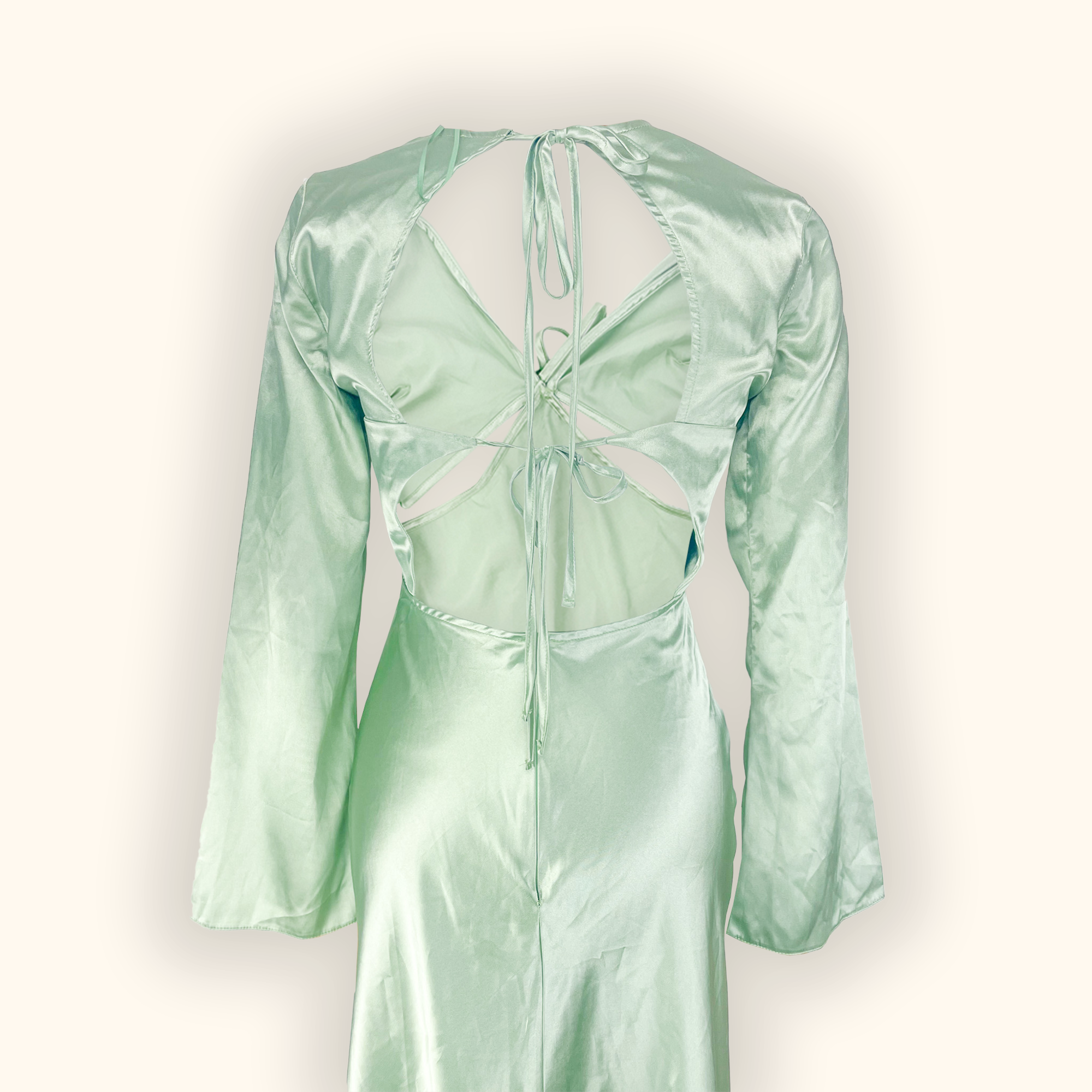 Topshop Mint Green Satin Long Sleeve Cut Out Midi Dress - Size 8 Topshop