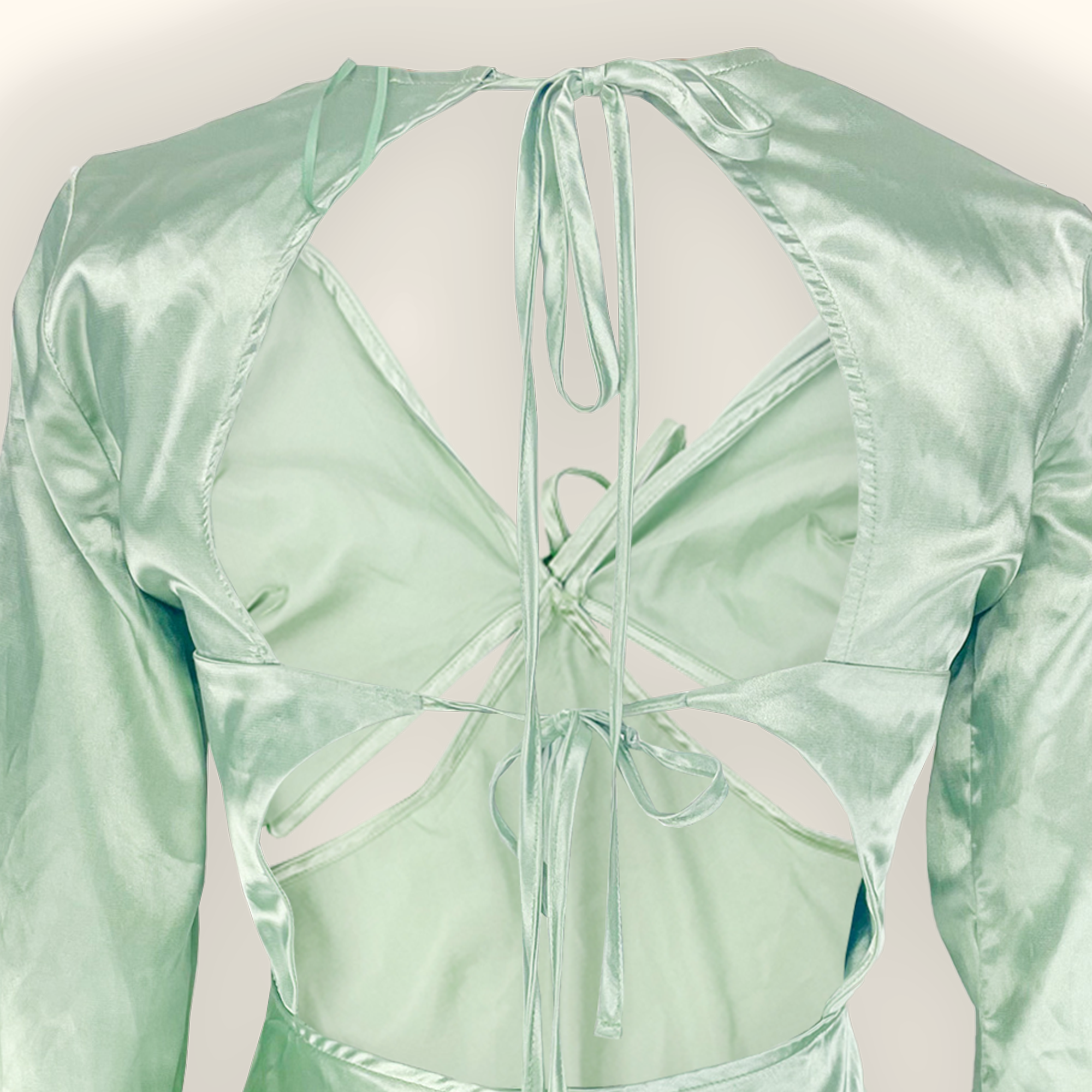 Topshop Mint Green Satin Long Sleeve Cut Out Midi Dress - Size 8 Topshop