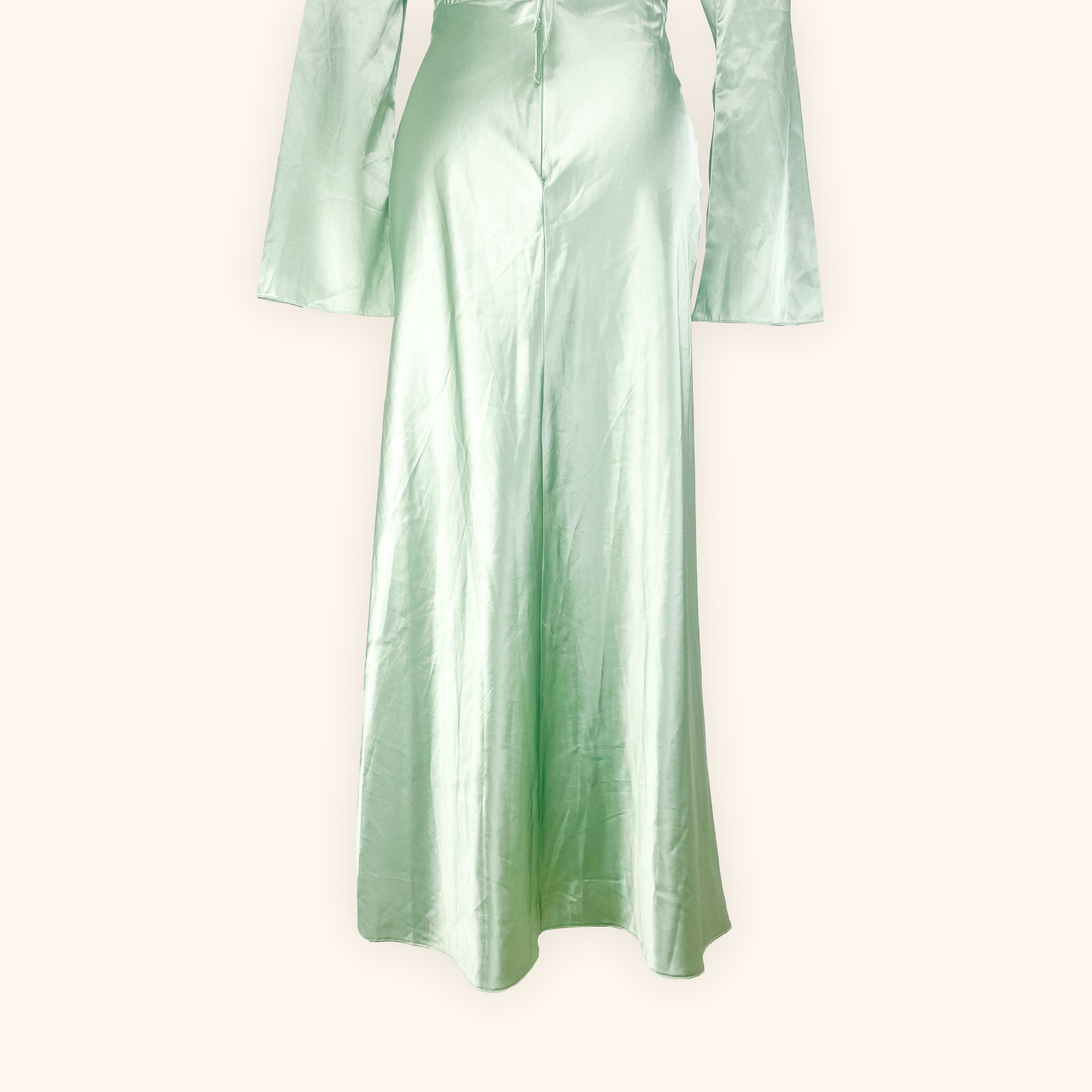 Topshop Mint Green Satin Long Sleeve Cut Out Midi Dress - Size 8 Topshop