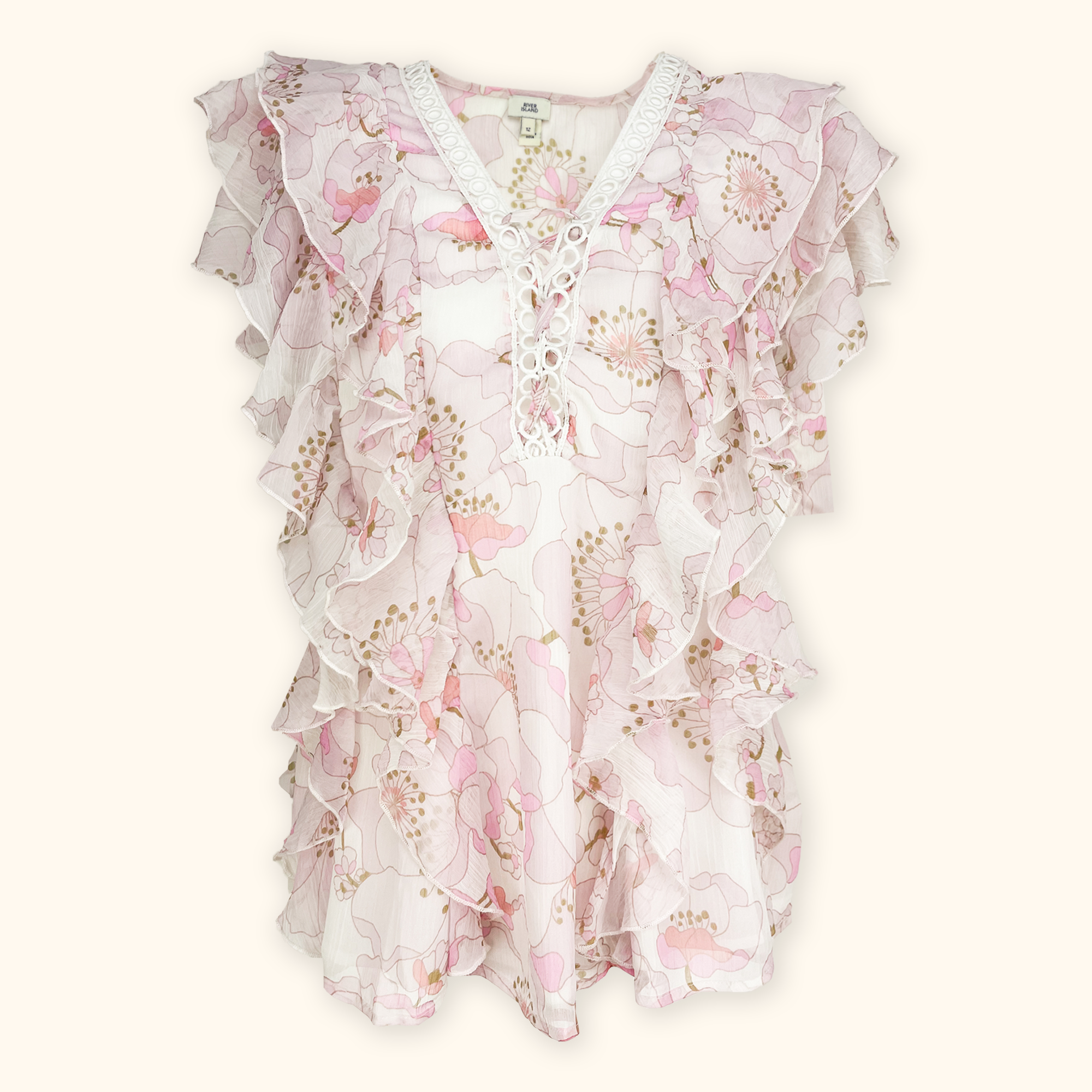 River Island Pink Ruffle Blouse - Size 12 River Island
