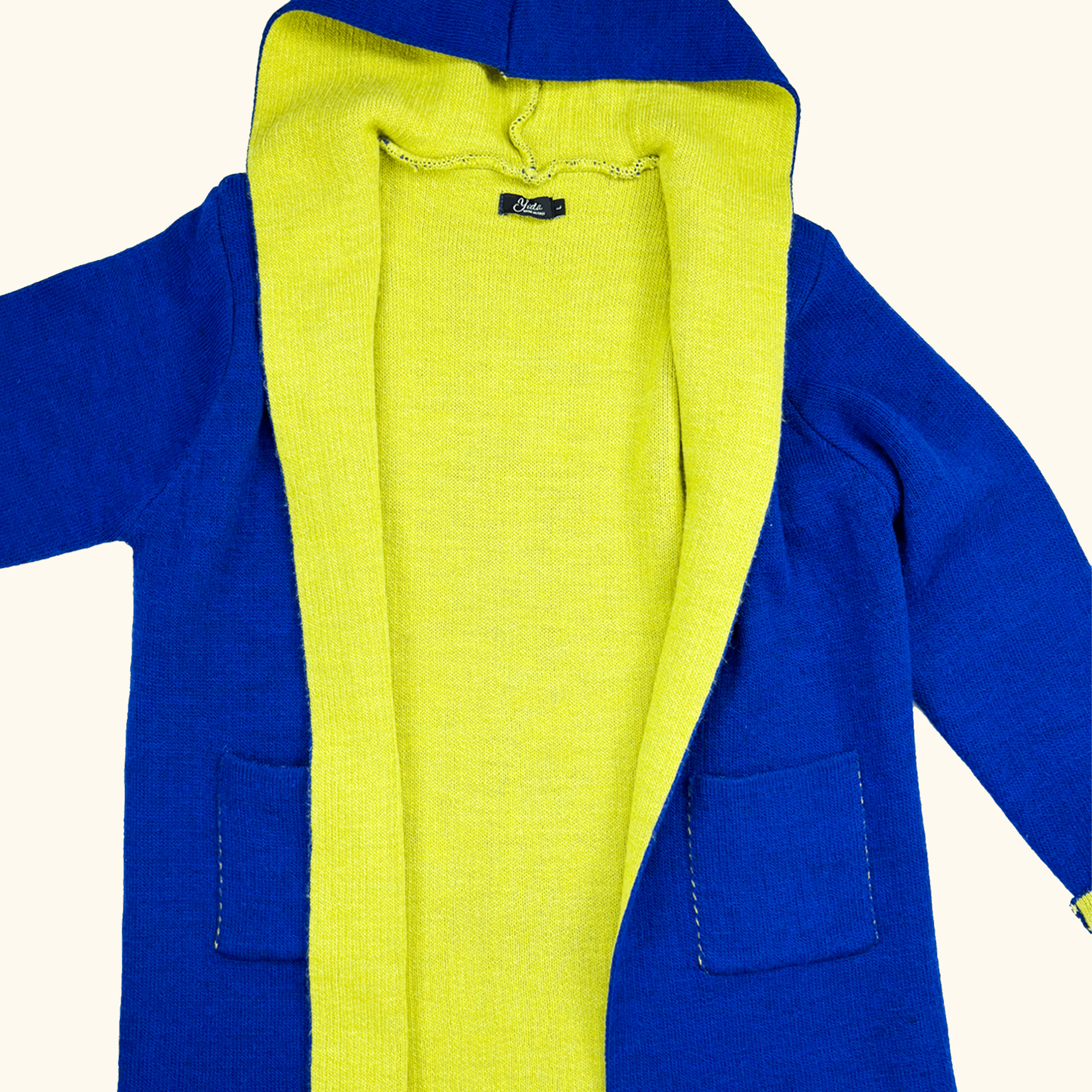 Yida Italian Navy Blue Wool Blend Hooded Cardigan - Size Large