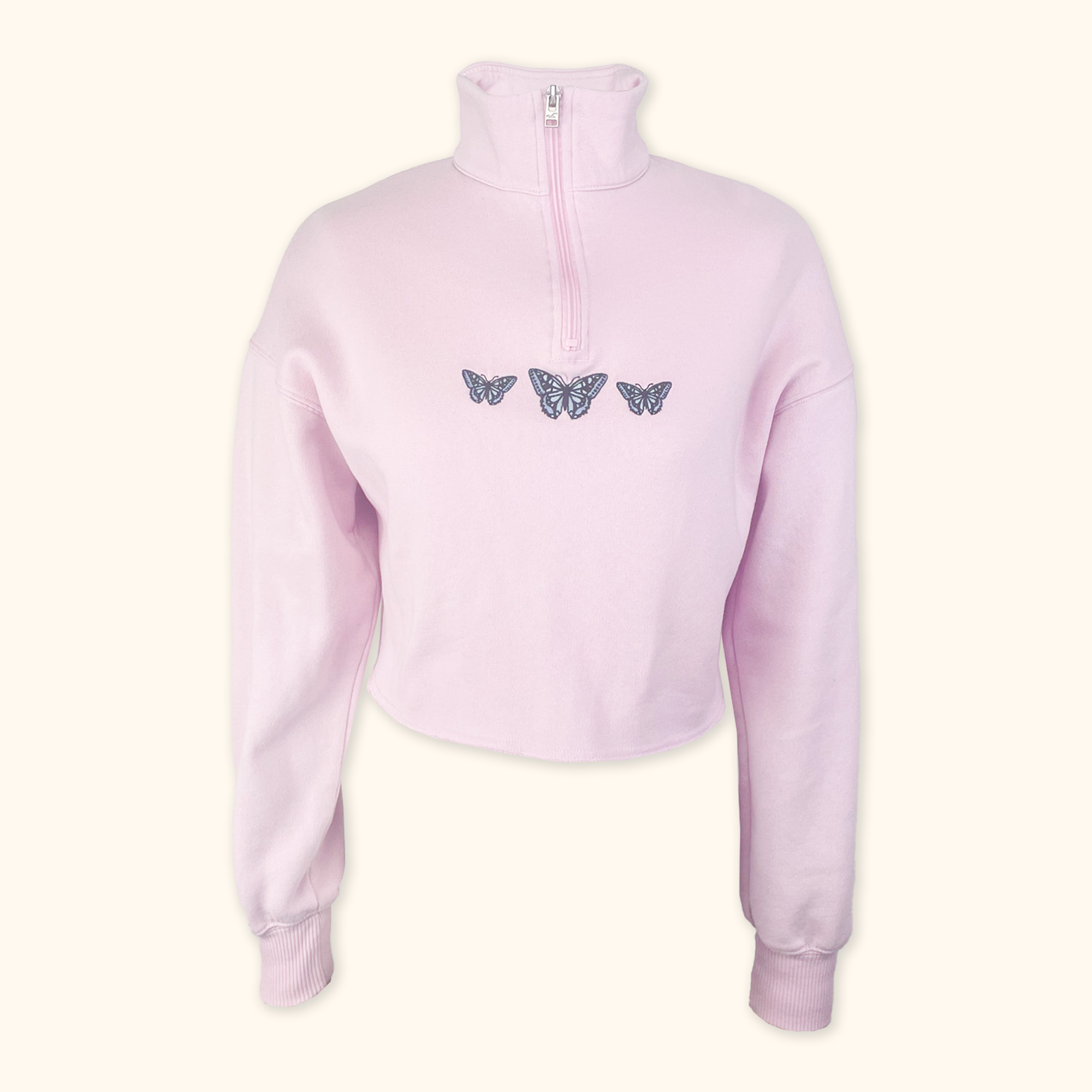 Hollister Pink Soft Butterfly Cropped Quarter Zip Sweatshirt - Size XS Hollister