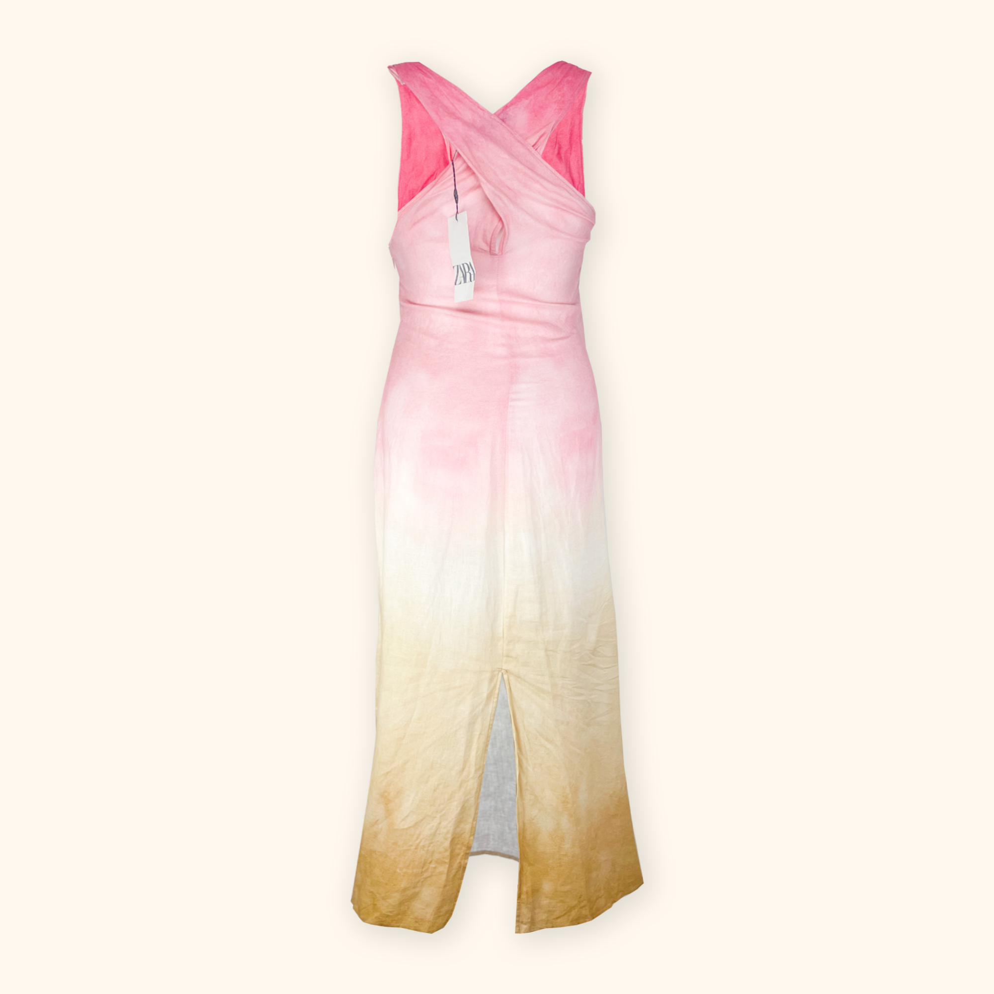 Zara Pink Tie Dye Linen Sleeveless Midi Dress - Size Small Zara