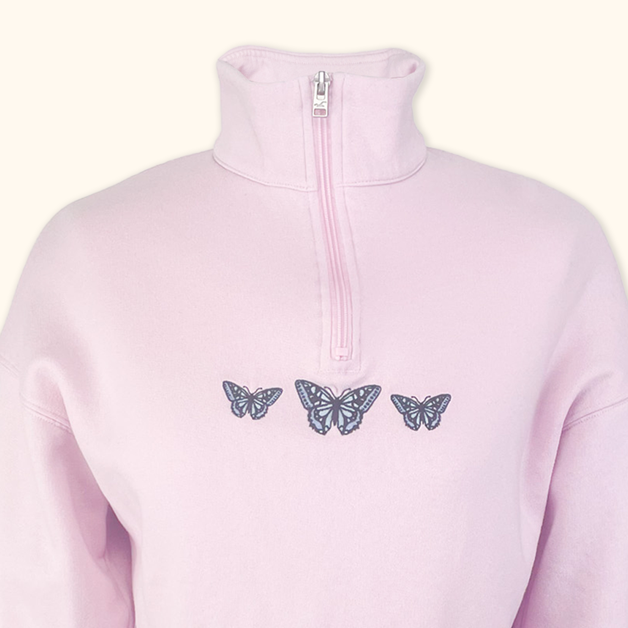 Hollister Pink Soft Butterfly Cropped Quarter Zip Sweatshirt - Size XS Hollister