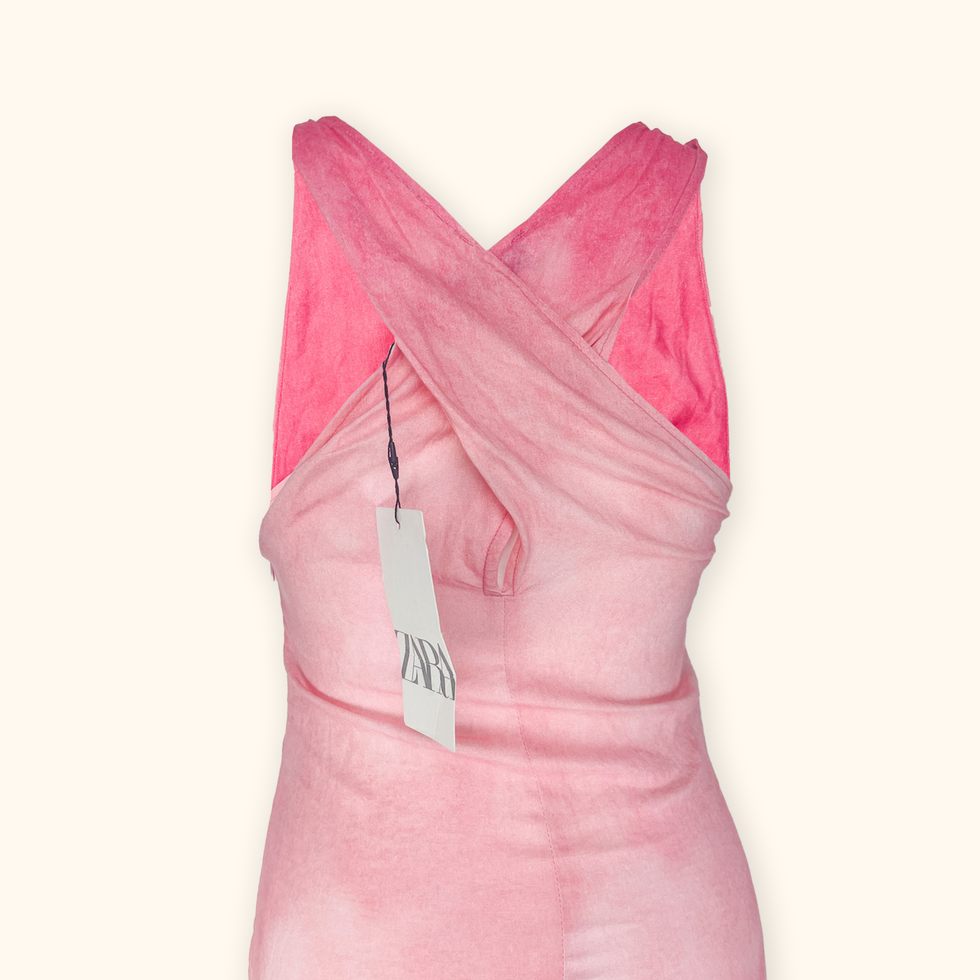 Zara Pink Tie Dye Linen Sleeveless Midi Dress - Size Small Zara