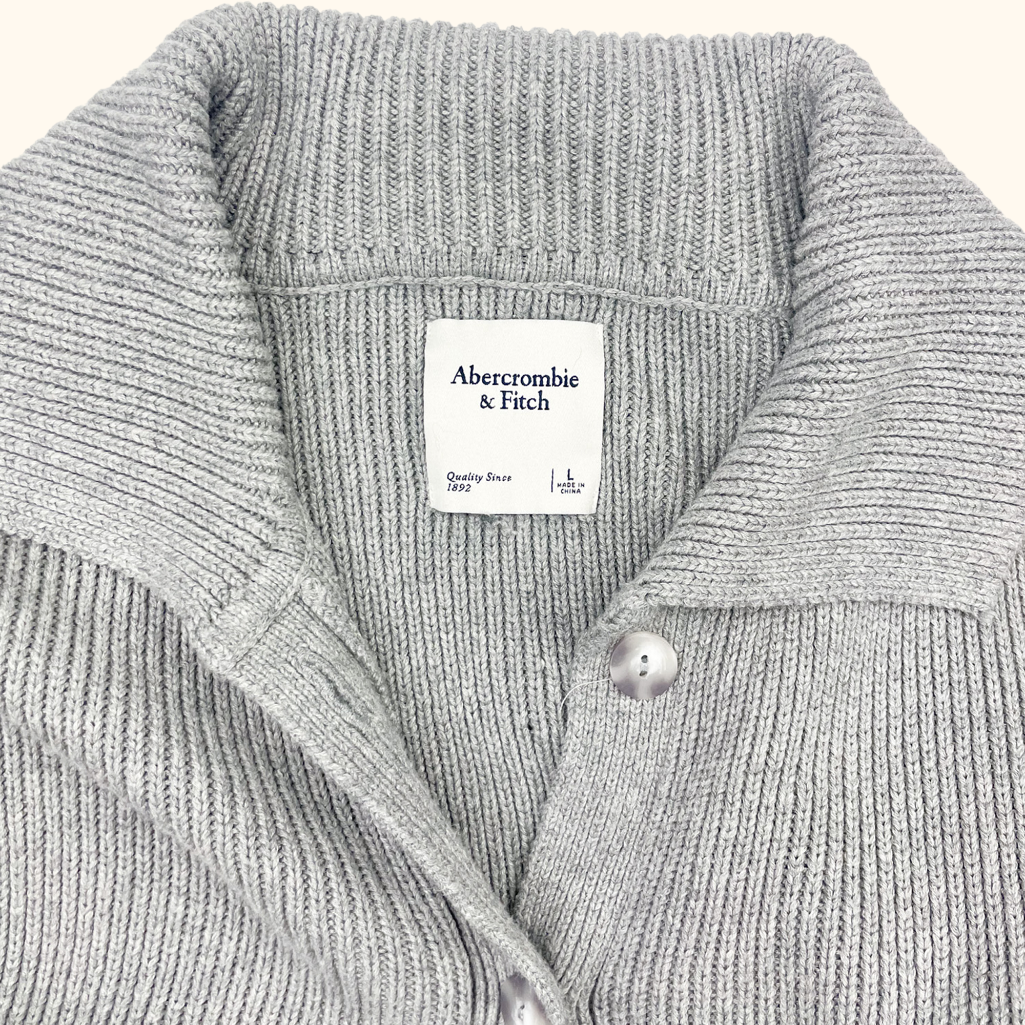 Abercrombie & Fitch Grey Chunky Knit Button Up Cardigan - Size Large Abercombie & Finch