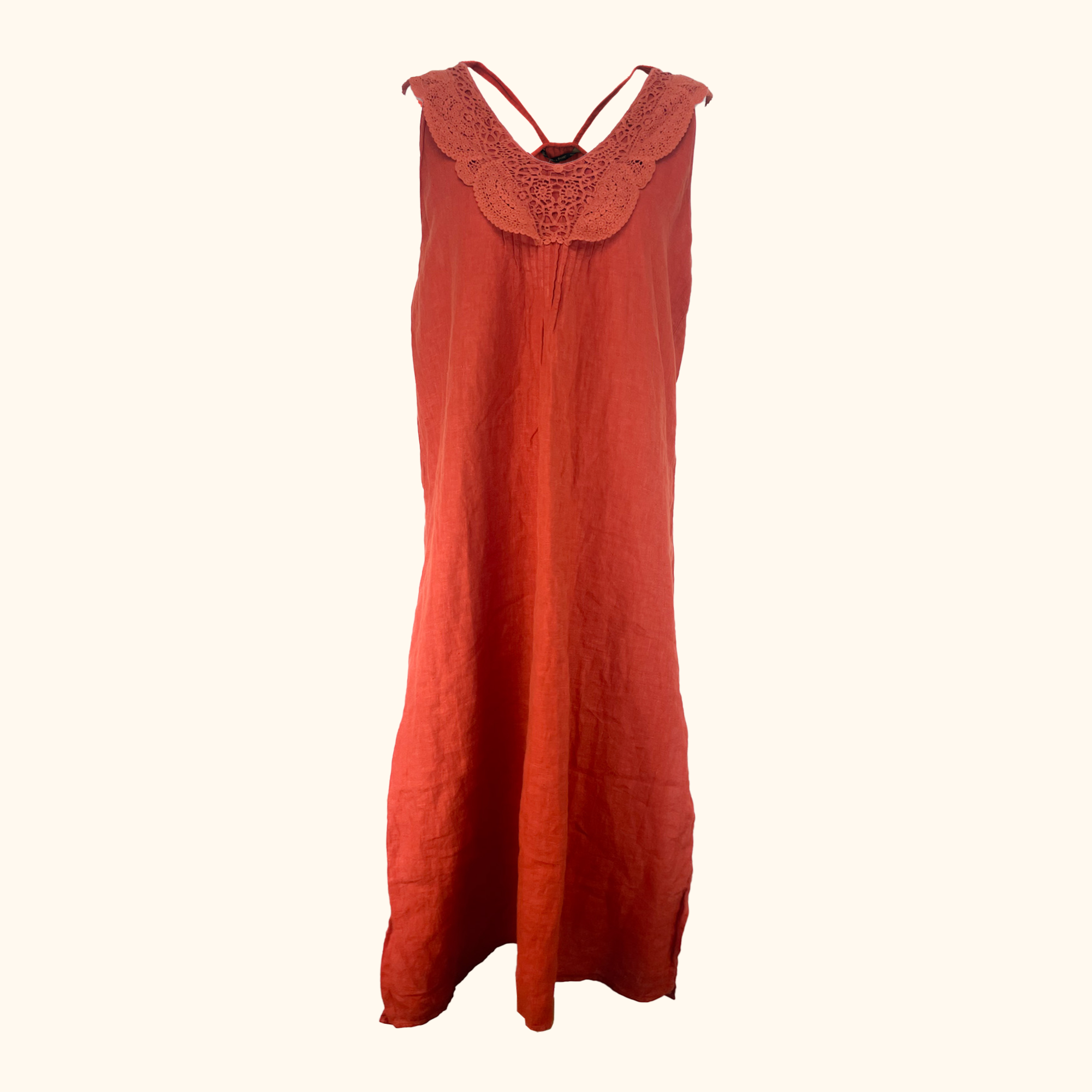 Zara Terracotta 100% Linen Midi Dress - Size Large Zara