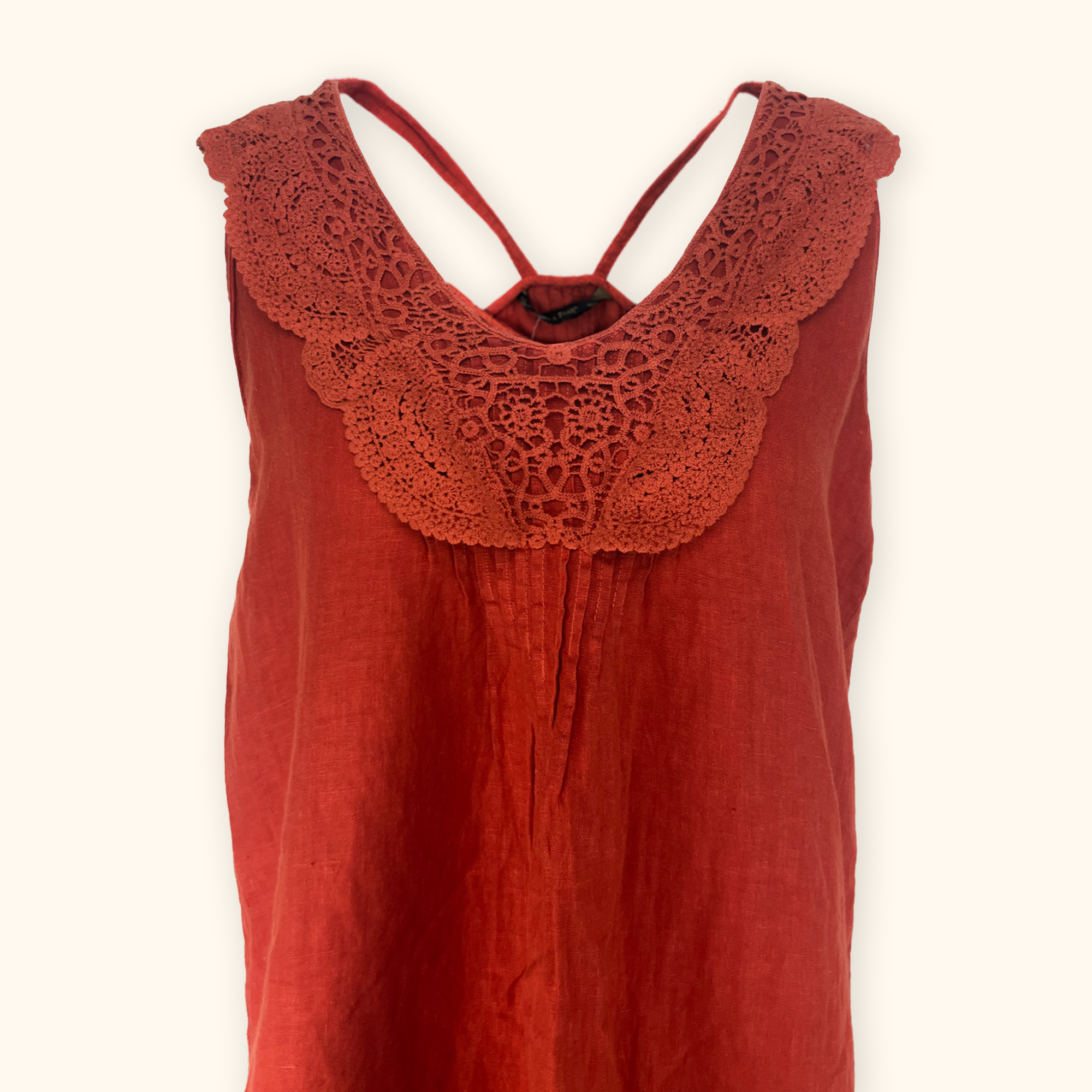 Zara Terracotta 100% Linen Midi Dress - Size Large Zara