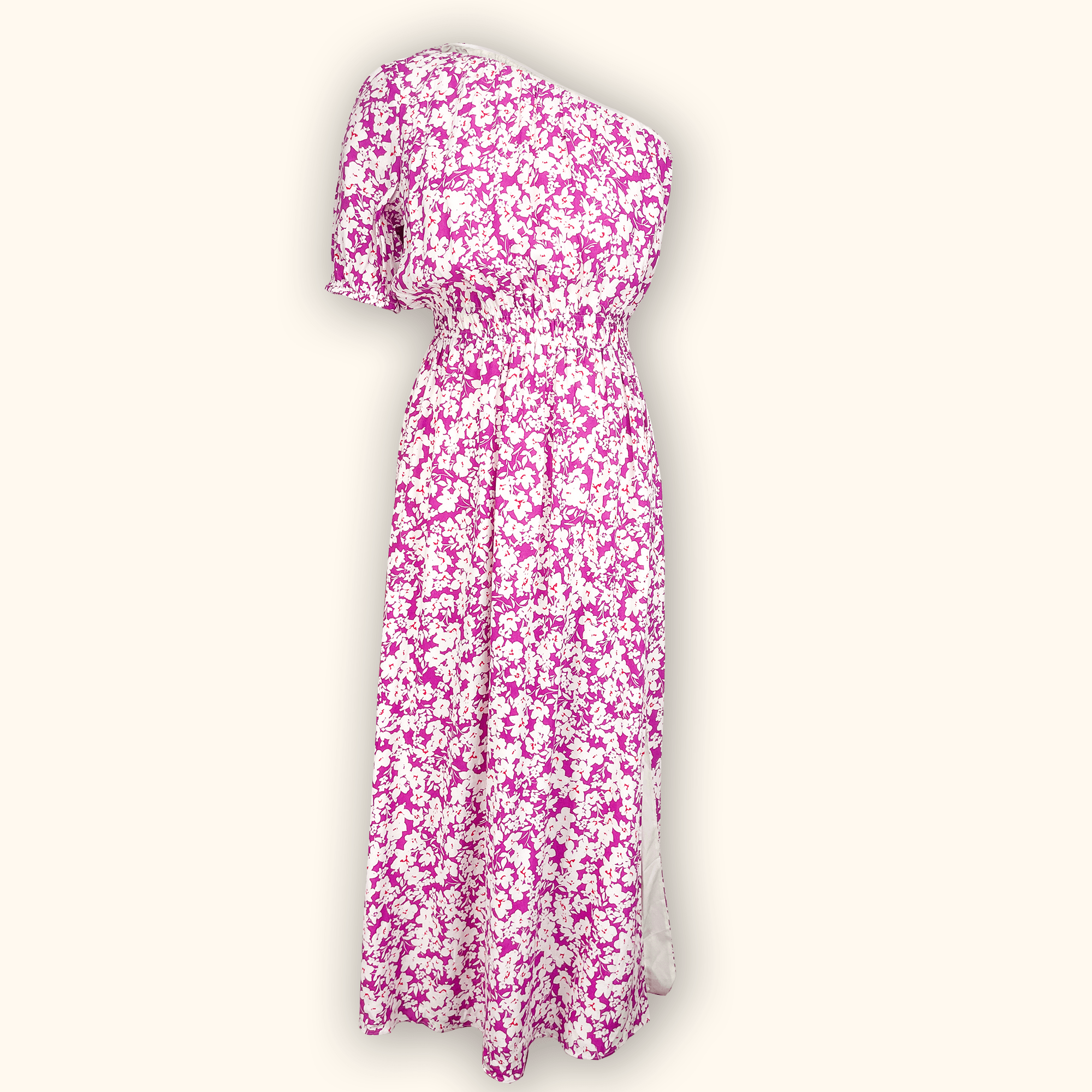 Hush One Shoulder Pink Floral Midi Dress