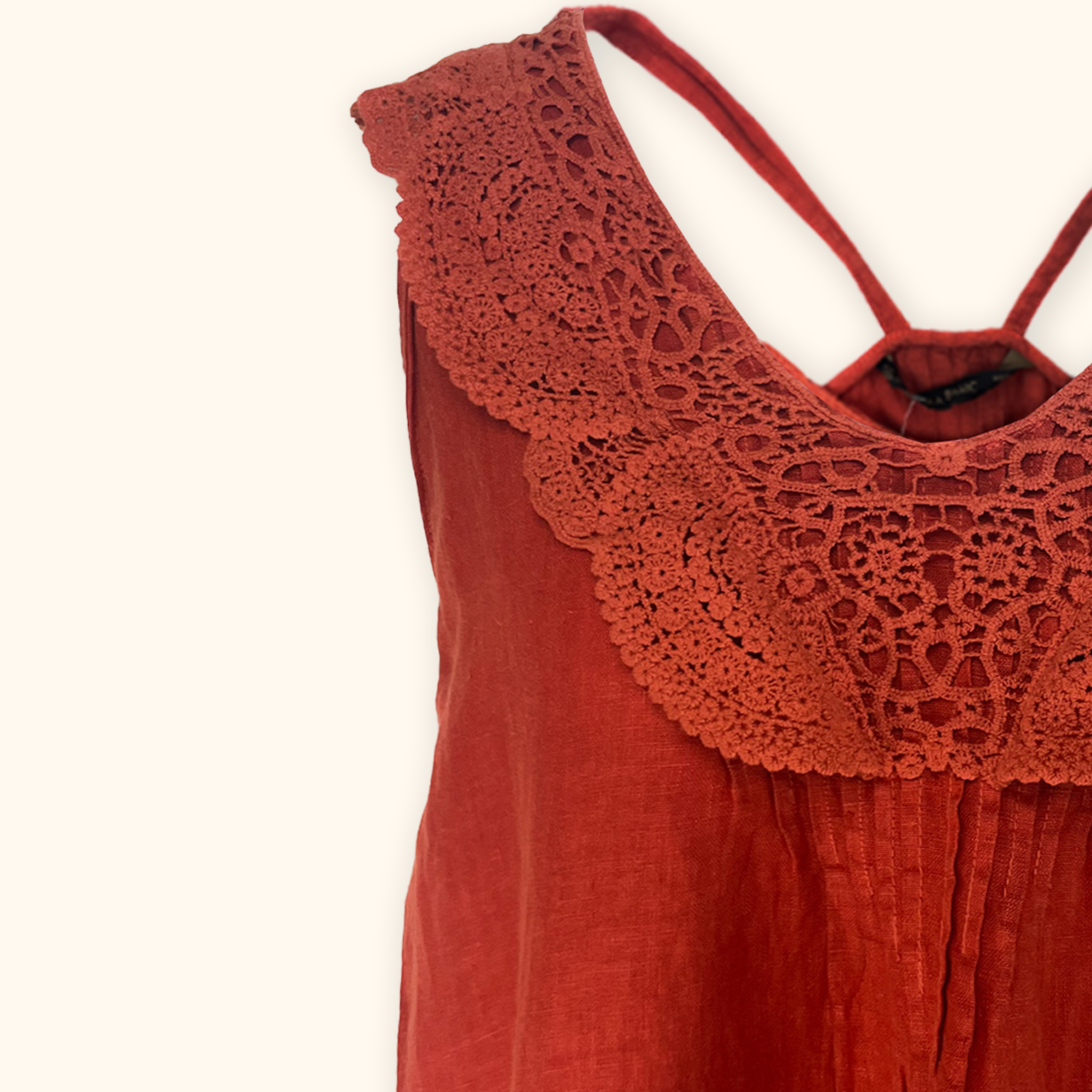 Zara Terracotta 100% Linen Midi Dress - Size Large Zara