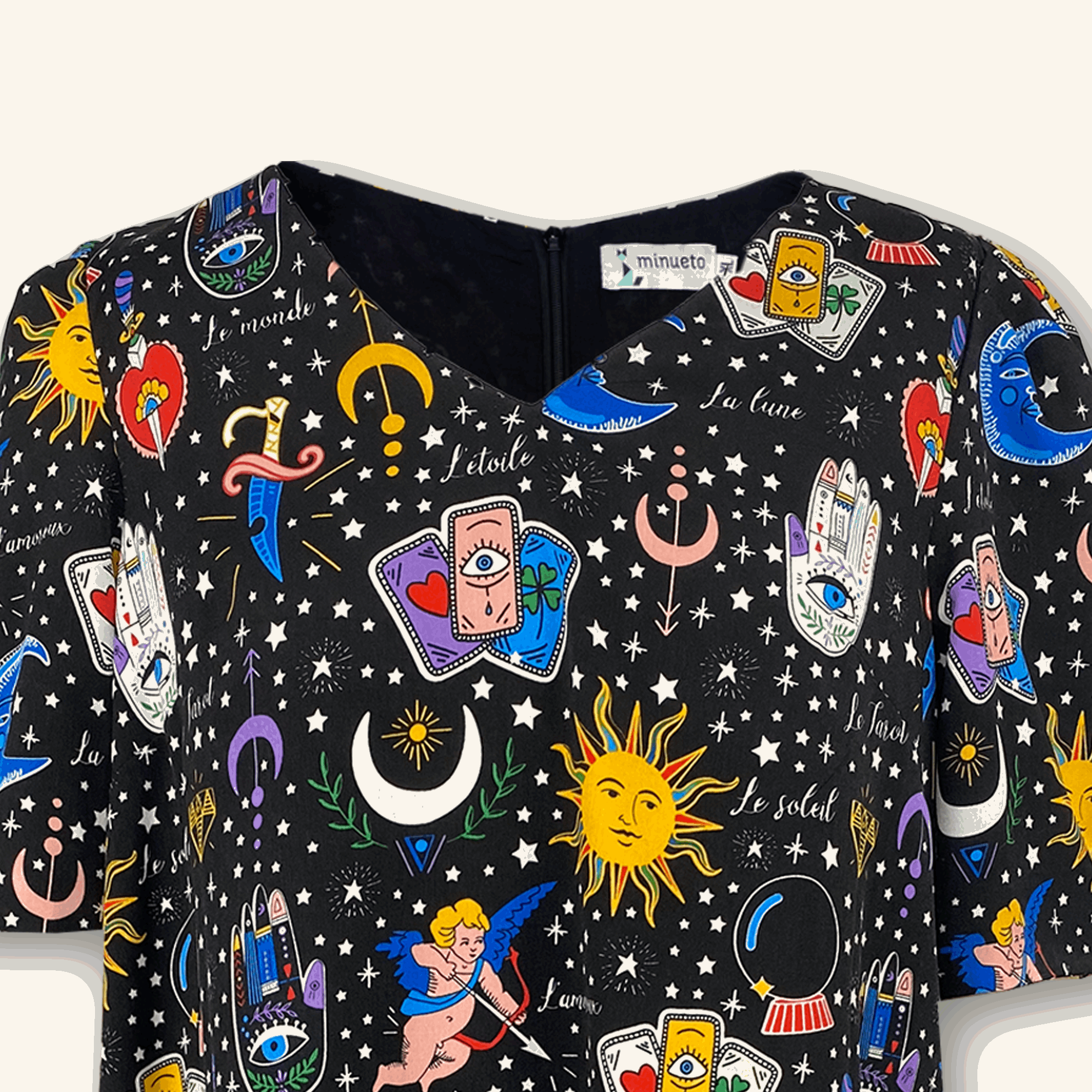 Colourful Short Sleeve Printed Cosmic Dress - Size XL - - Dresses