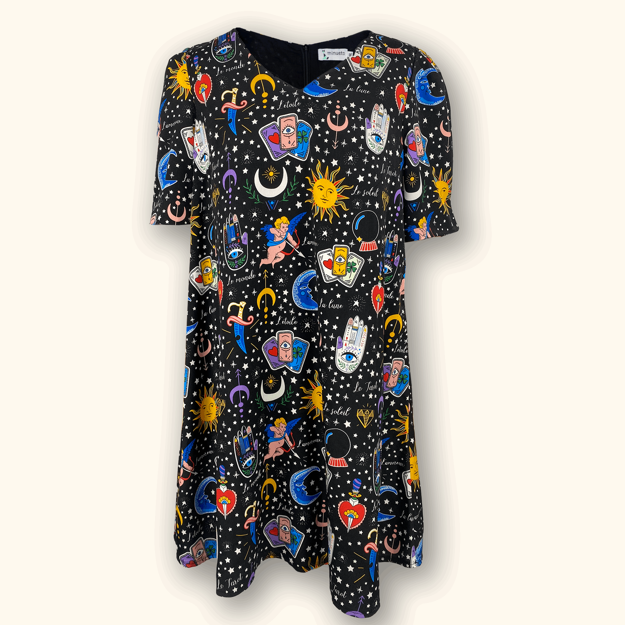 Colourful Short Sleeve Printed Cosmic Dress - Size XL - - Dresses