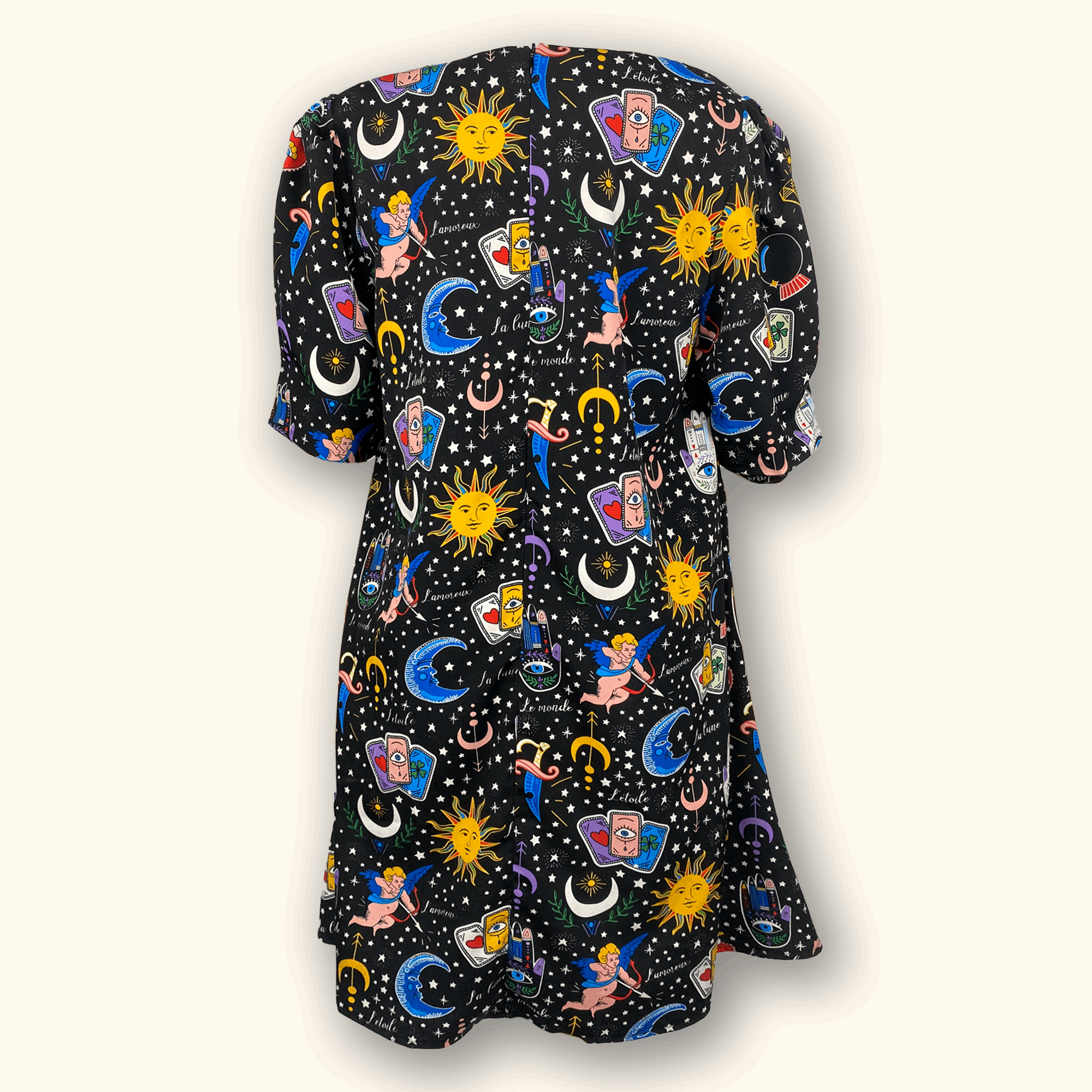 Colourful Short Sleeve Printed Cosmic Dress - Size XL - - Dresses