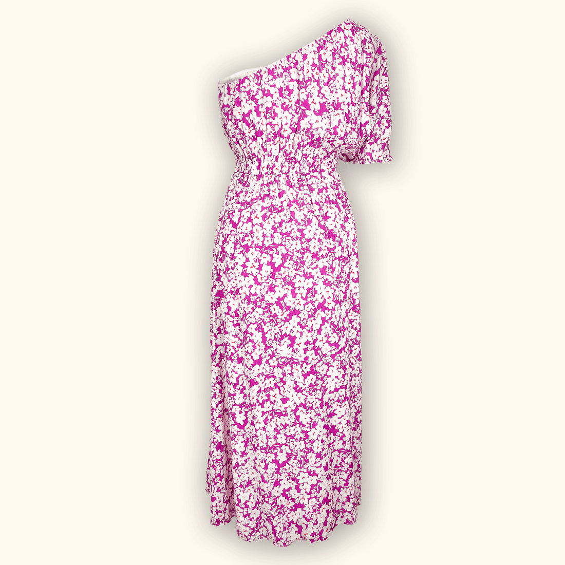 Hush One Shoulder Pink Floral Midi Dress - Size 10 Hush