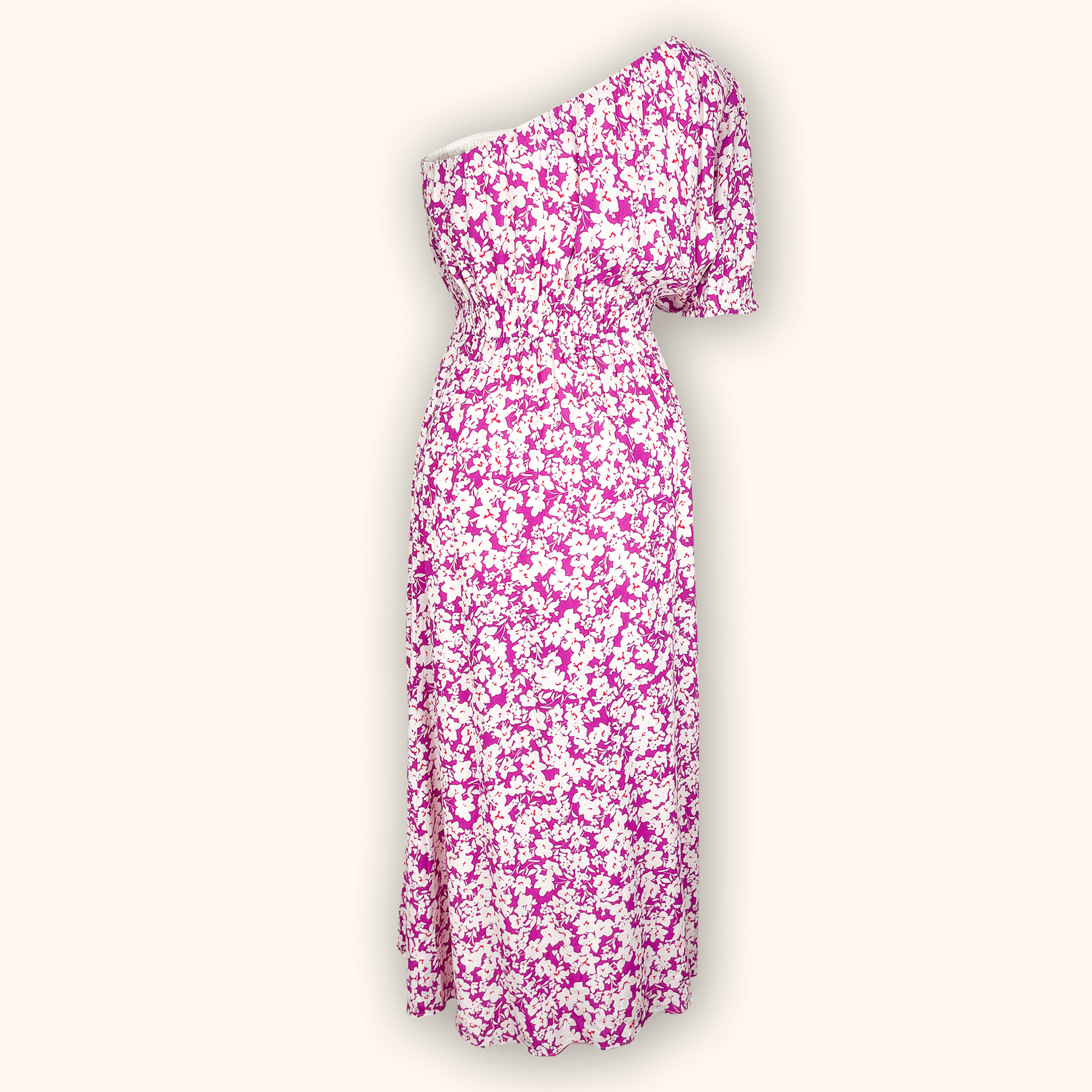 Hush One Shoulder Pink Floral Midi Dress - Size 10 Hush