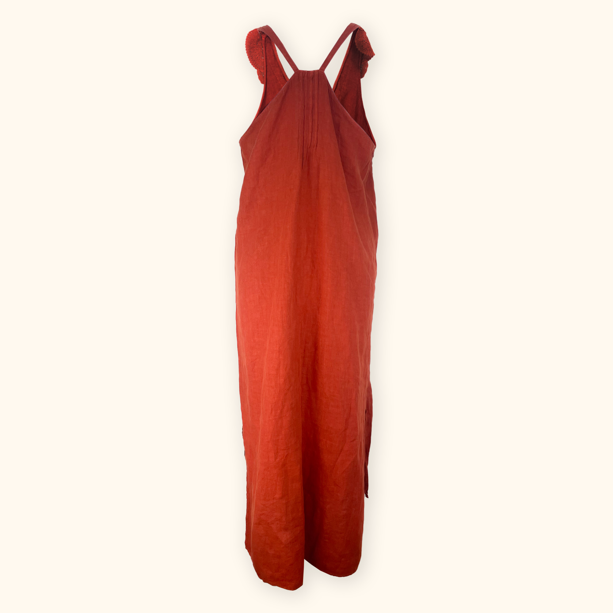 Zara Terracotta 100% Linen Midi Dress - Size Large Zara