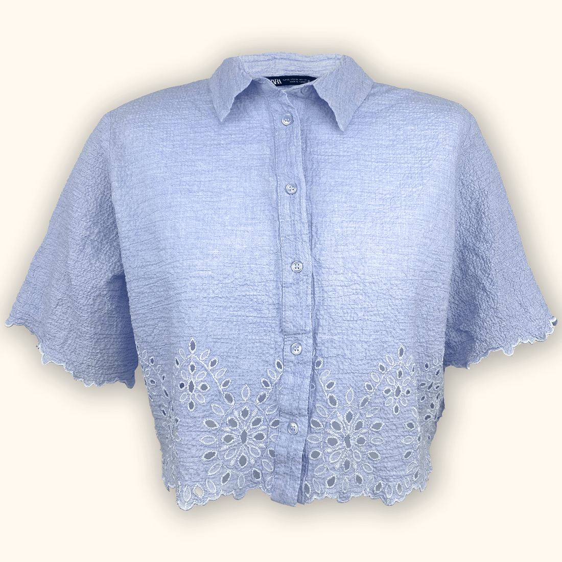 Zara Light Blue Cropped Shirt - Size XL Zara