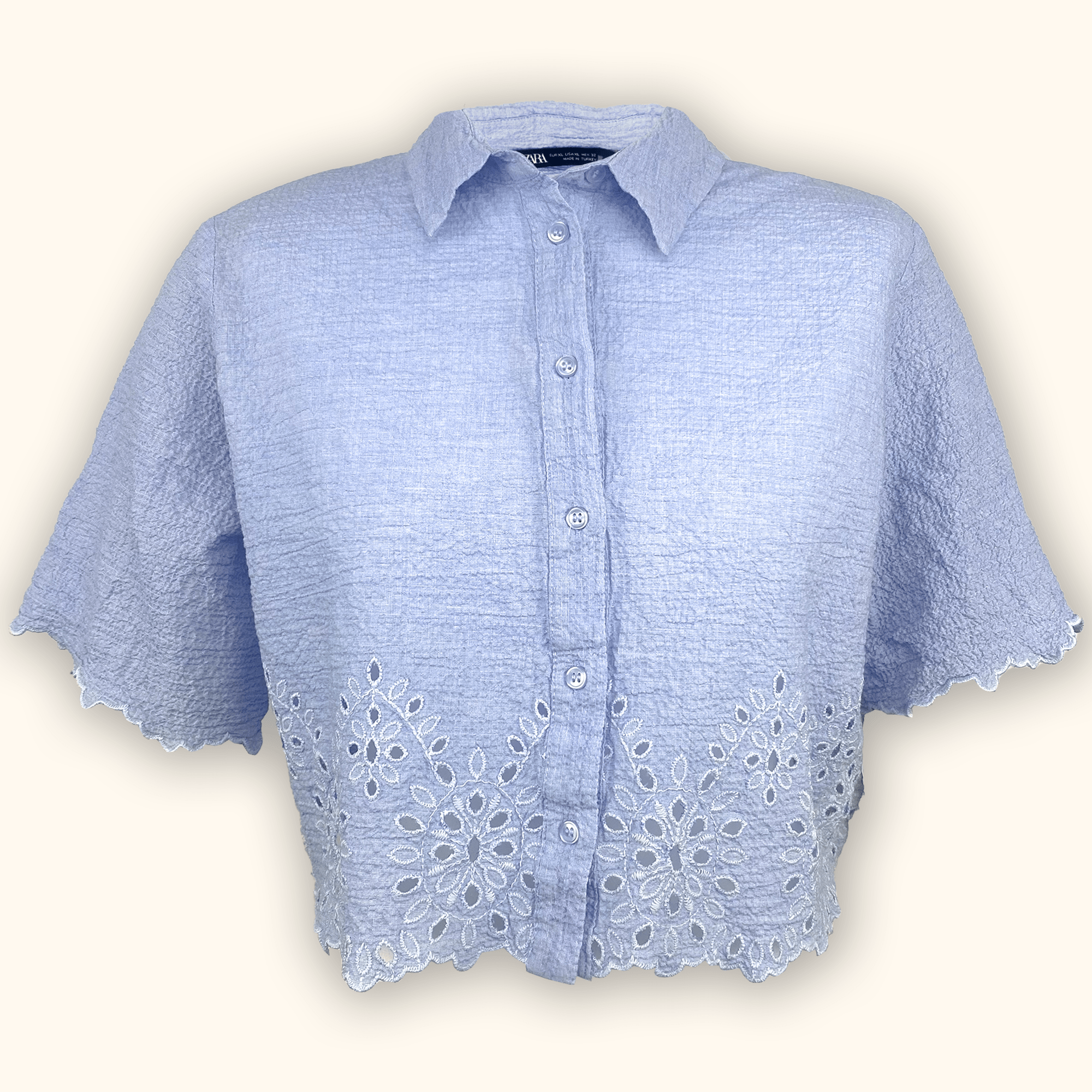 Zara Light Blue Cropped Shirt - Size XL Zara
