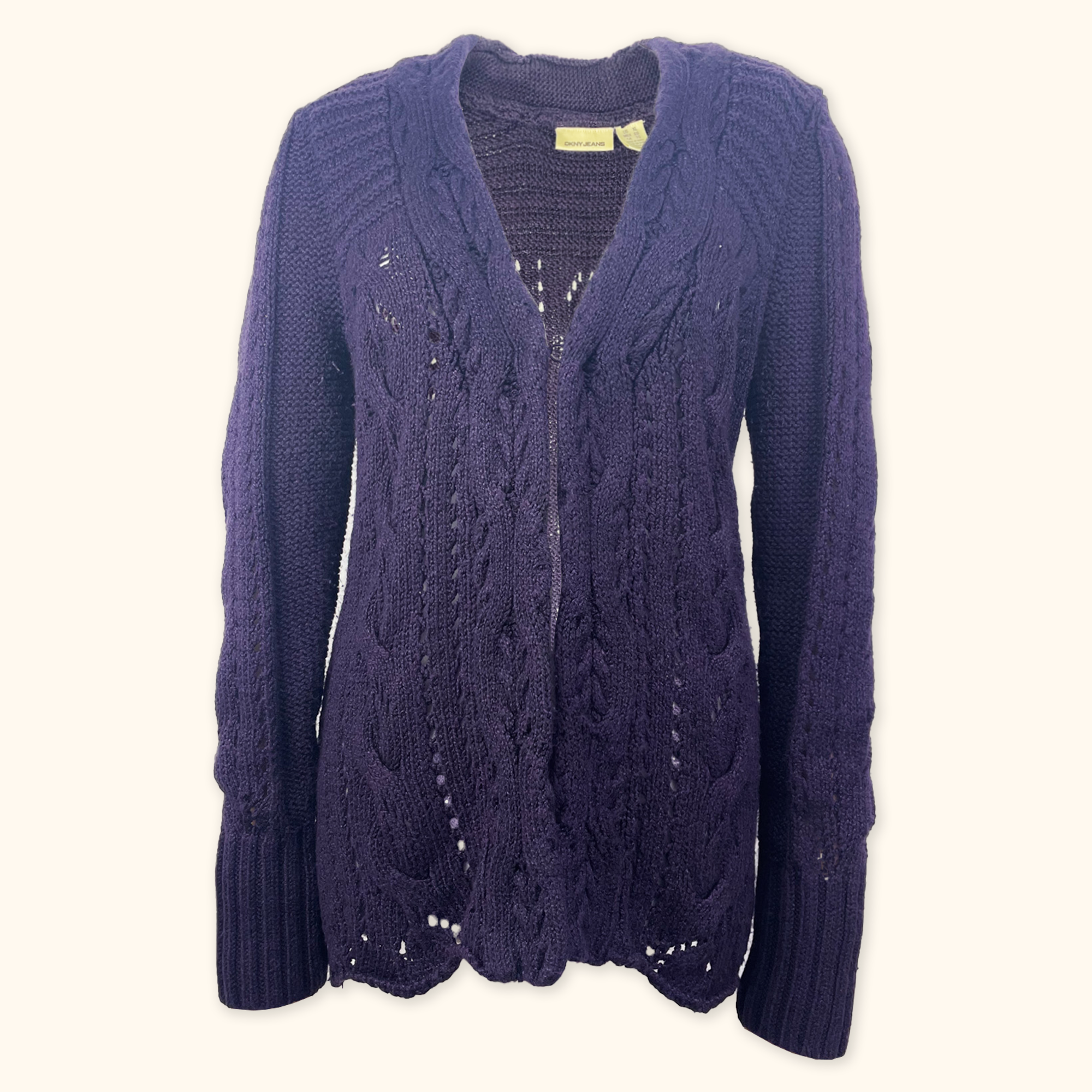 DKNY Purple Cable Knit Cardigan - Size XL DKNY Jeans