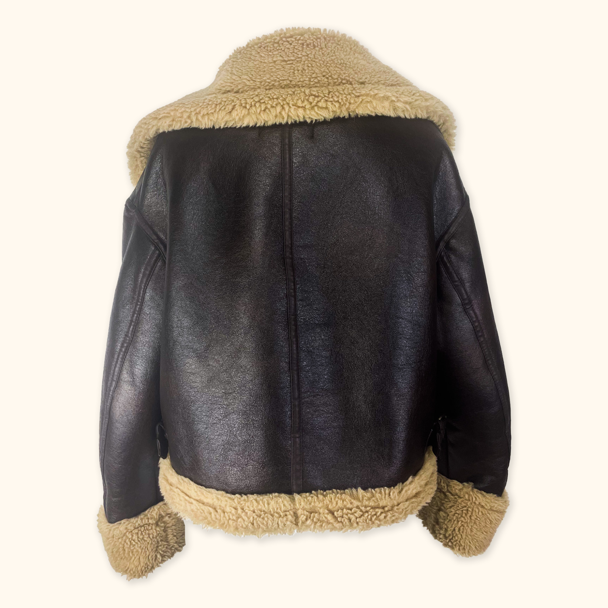 Zara Brown Borg Aviator Biker Jacket - Size Small Zara