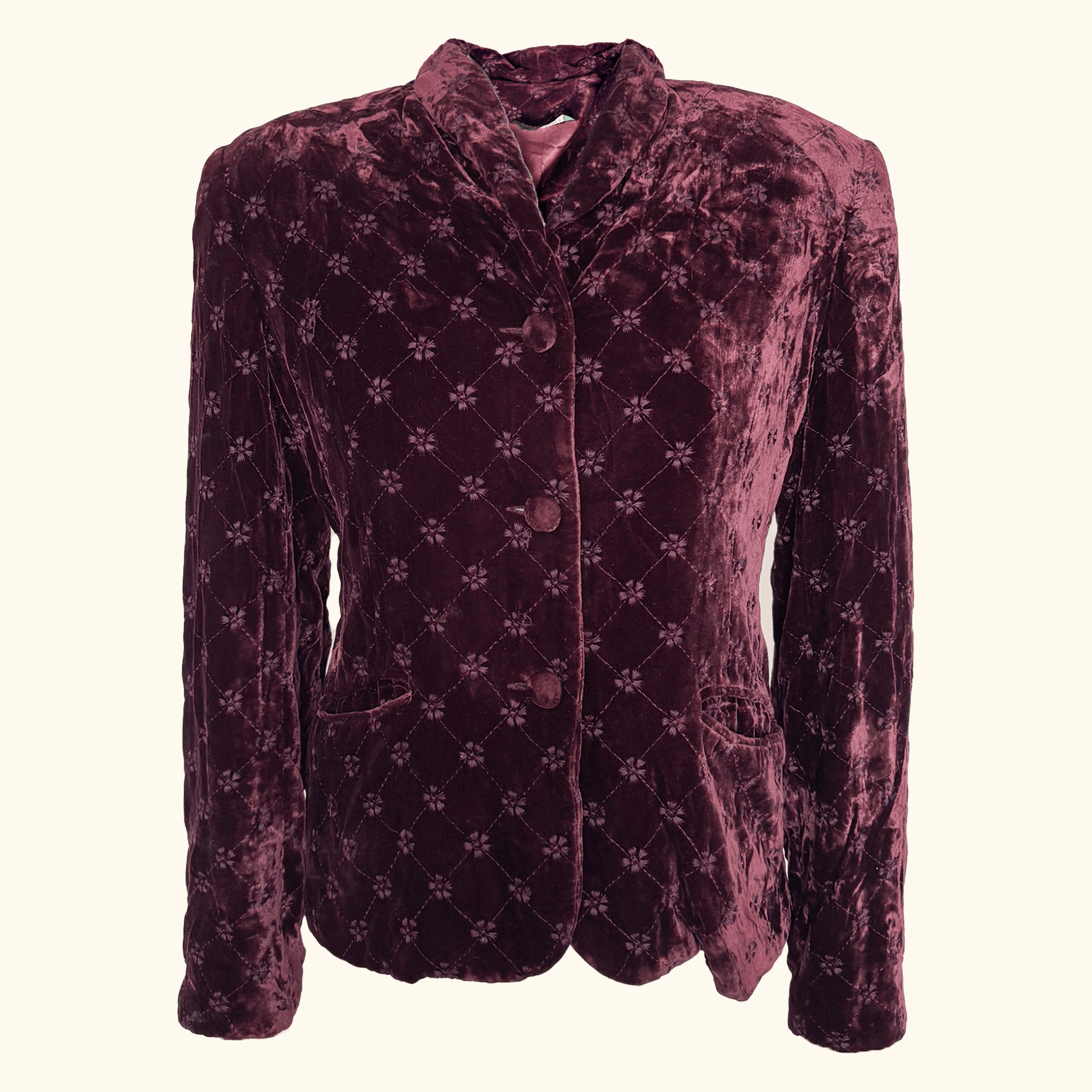 Vintage Laura Ashley Burgundy Velvet Floral Blazer - Size 12