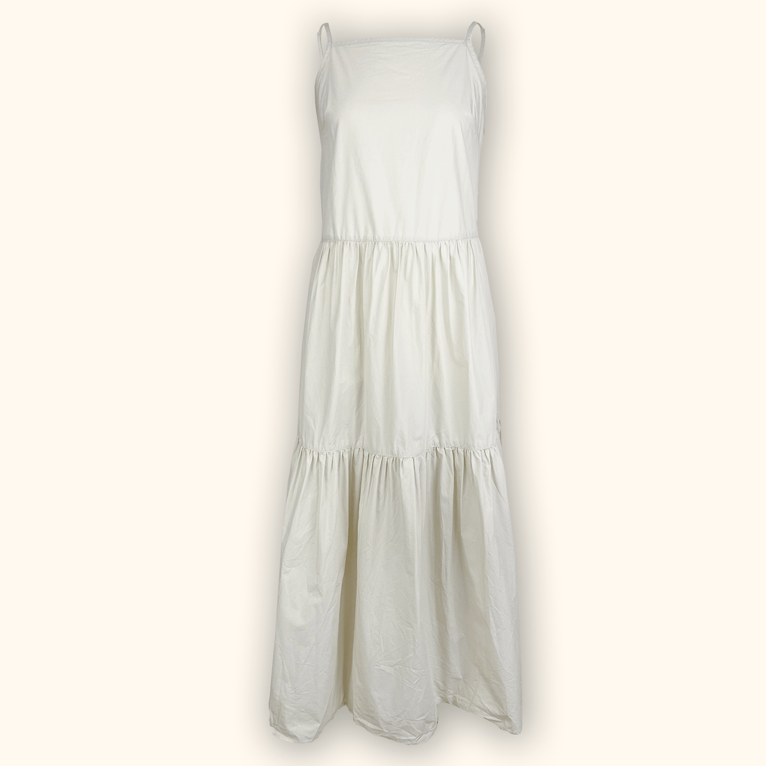 Monki Cream Cotton Tiered Midi Dress - Size Small Monki