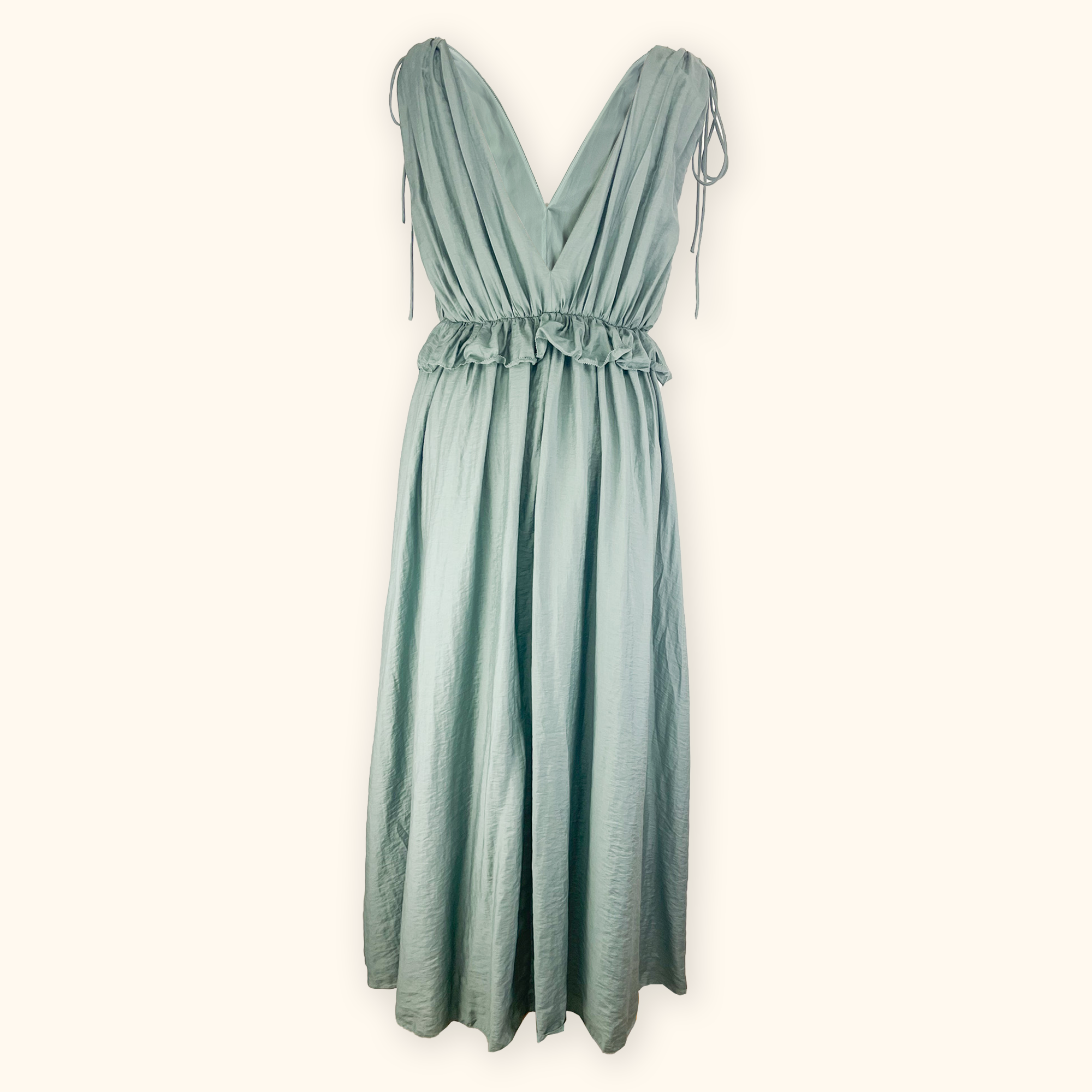 H&M Grey Green Sleeveless V-Neck Midi Dress - Size Small H&M