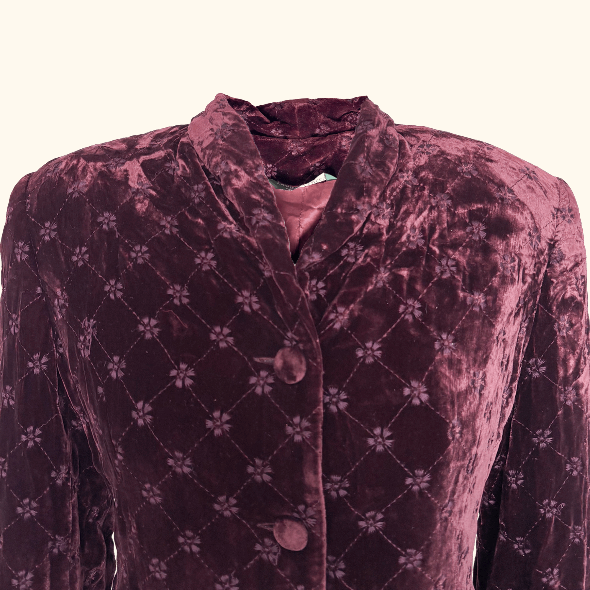 Vintage Laura Ashley Burgundy Velvet Floral Blazer - Size 12