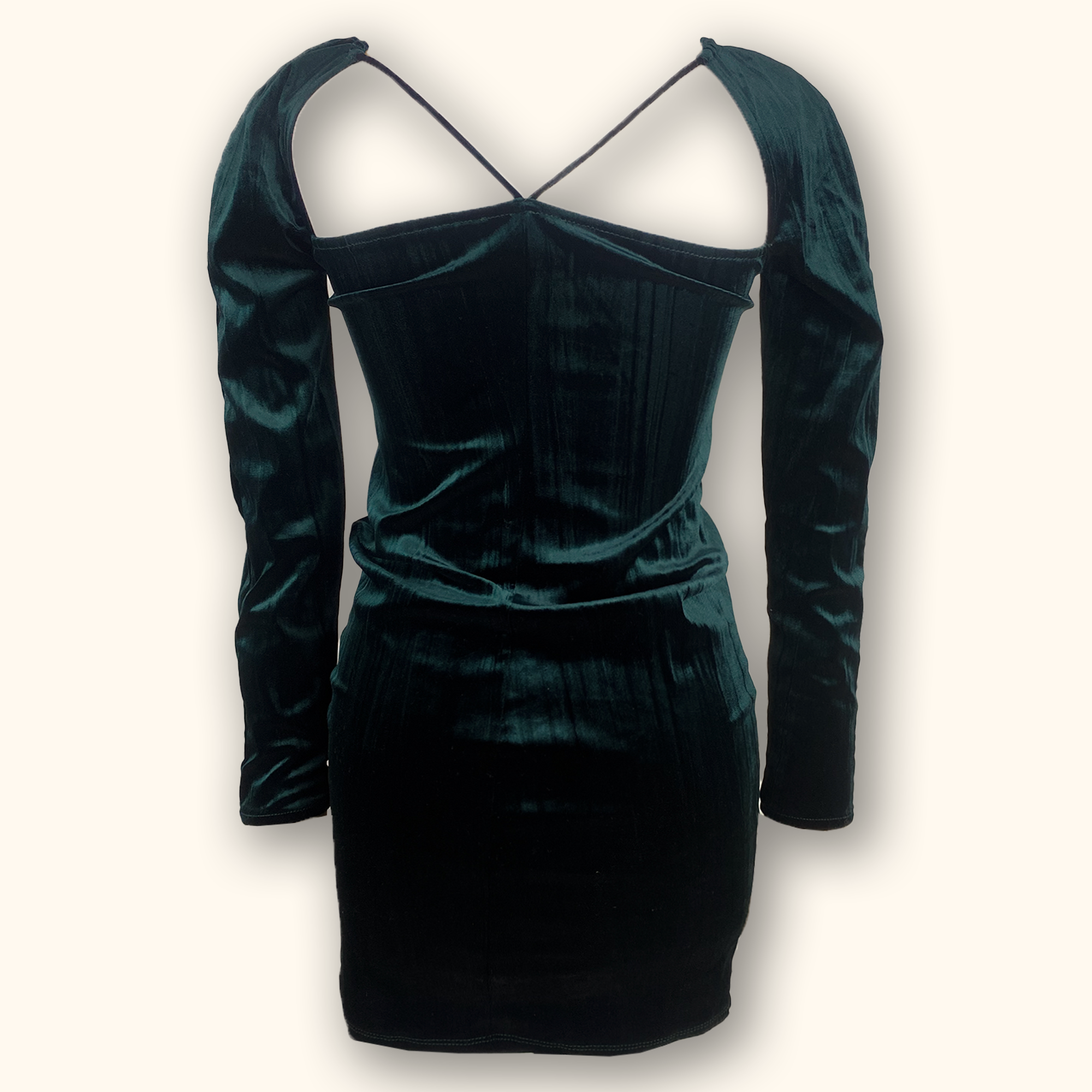 Zara Long Sleeve Green Velvet Dress - Size Small - - Dresses