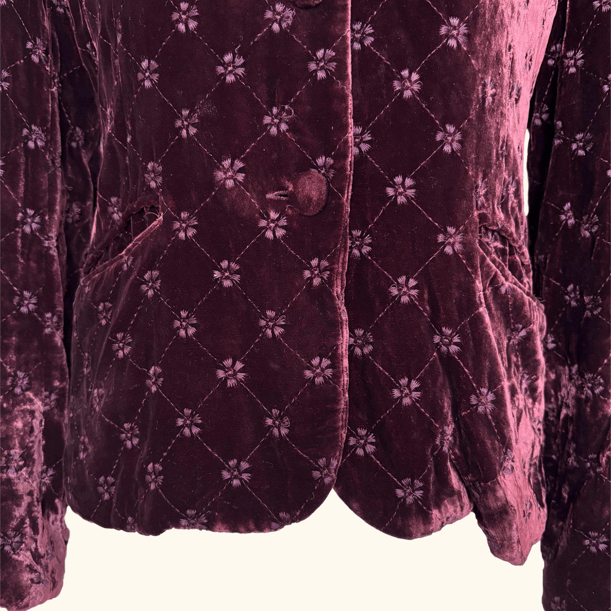 Vintage Laura Ashley Burgundy Velvet Floral Blazer - Size 12