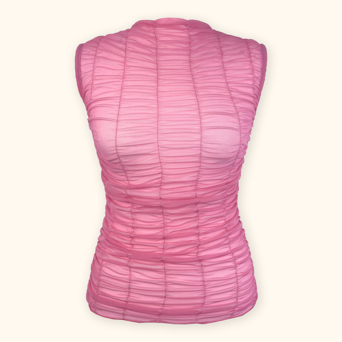 Topshop Pink Mesh Ruched Vest Top - Size Small Topshop