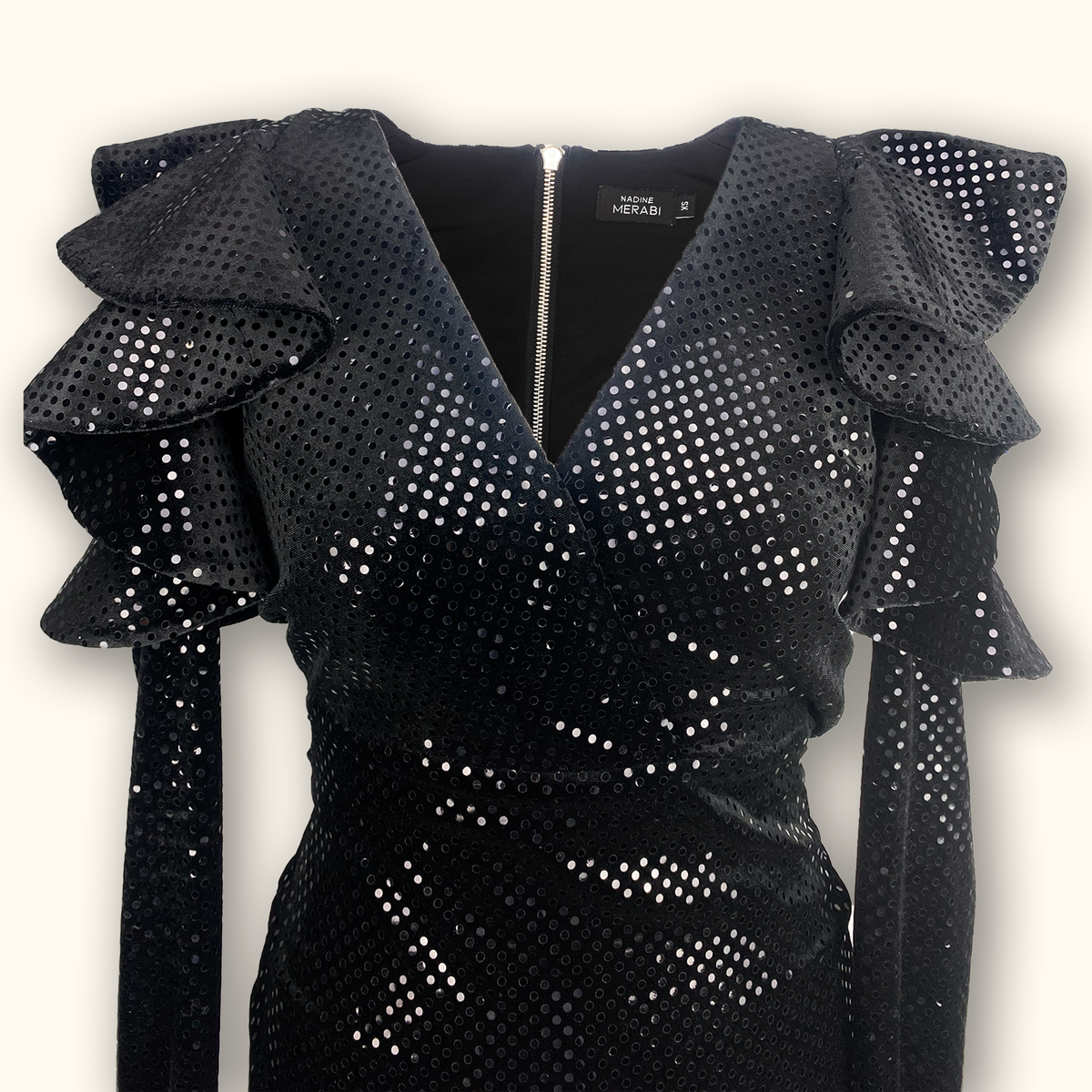 Nadine Merabi Clarissa Black Sparkle Mini Dress - Size XS