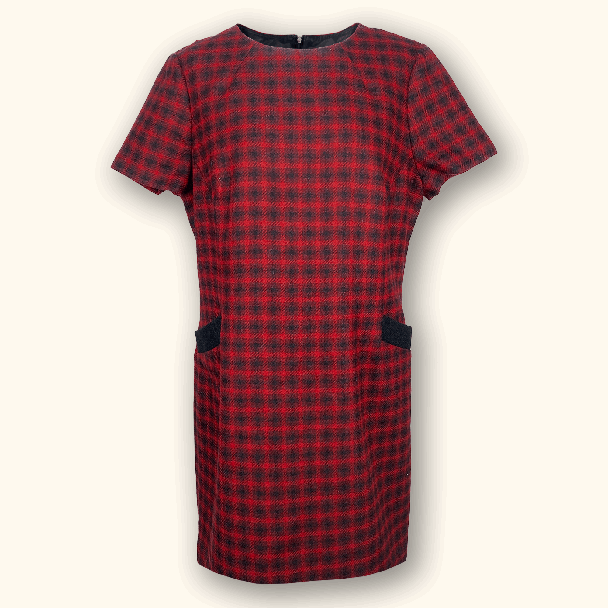Hobbs Moon Red Check Wool Dress - Size 16 - - Dresses