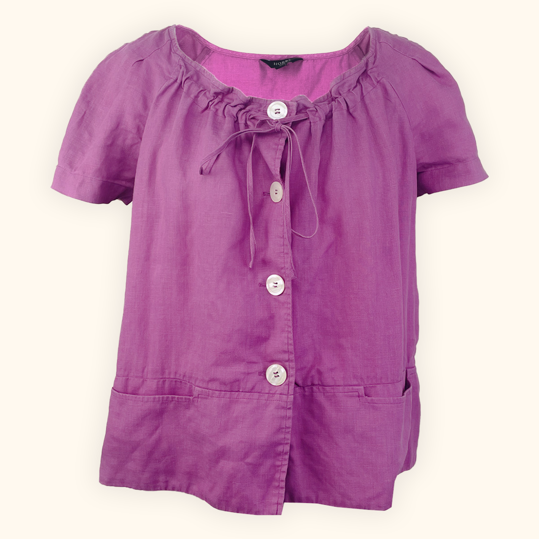 Hobbs 100% Linen Purple Short Sleeve Shirt - Size 12 Hobbs