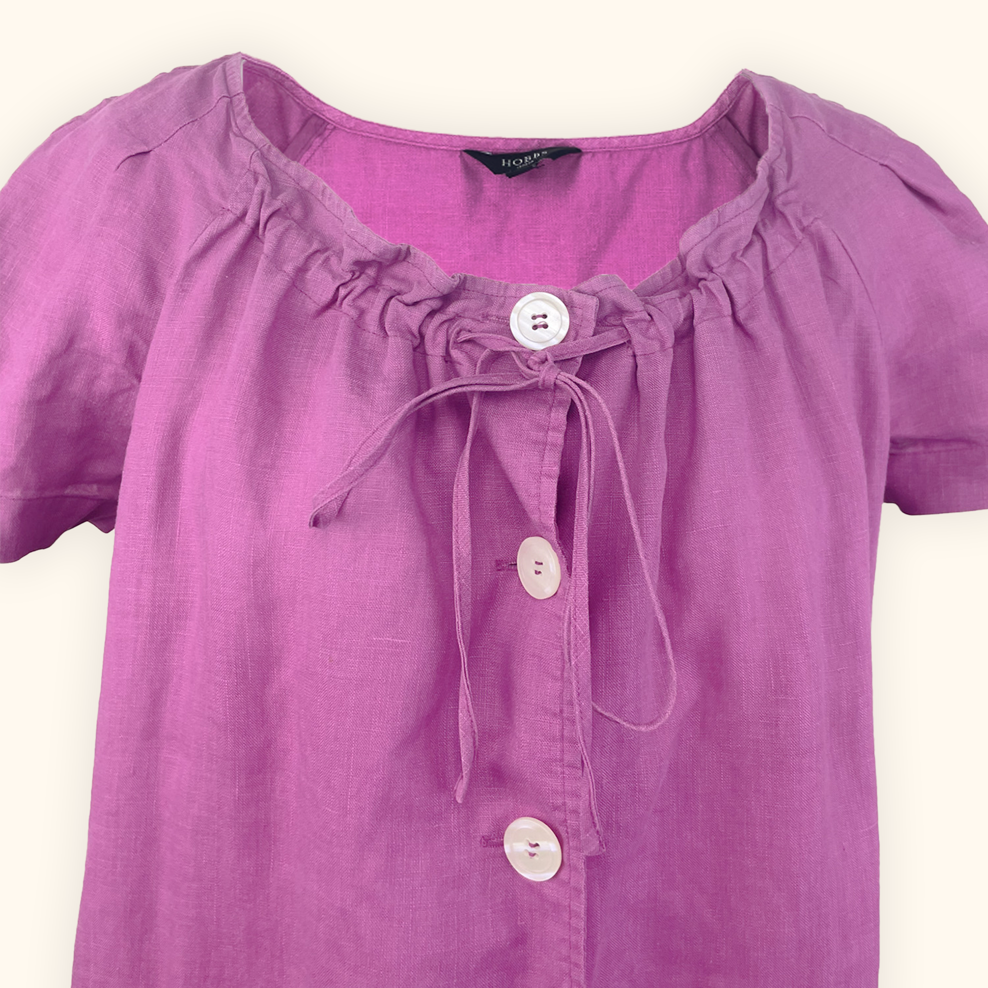 Hobbs 100% Linen Purple Short Sleeve Shirt - Size 12 Hobbs
