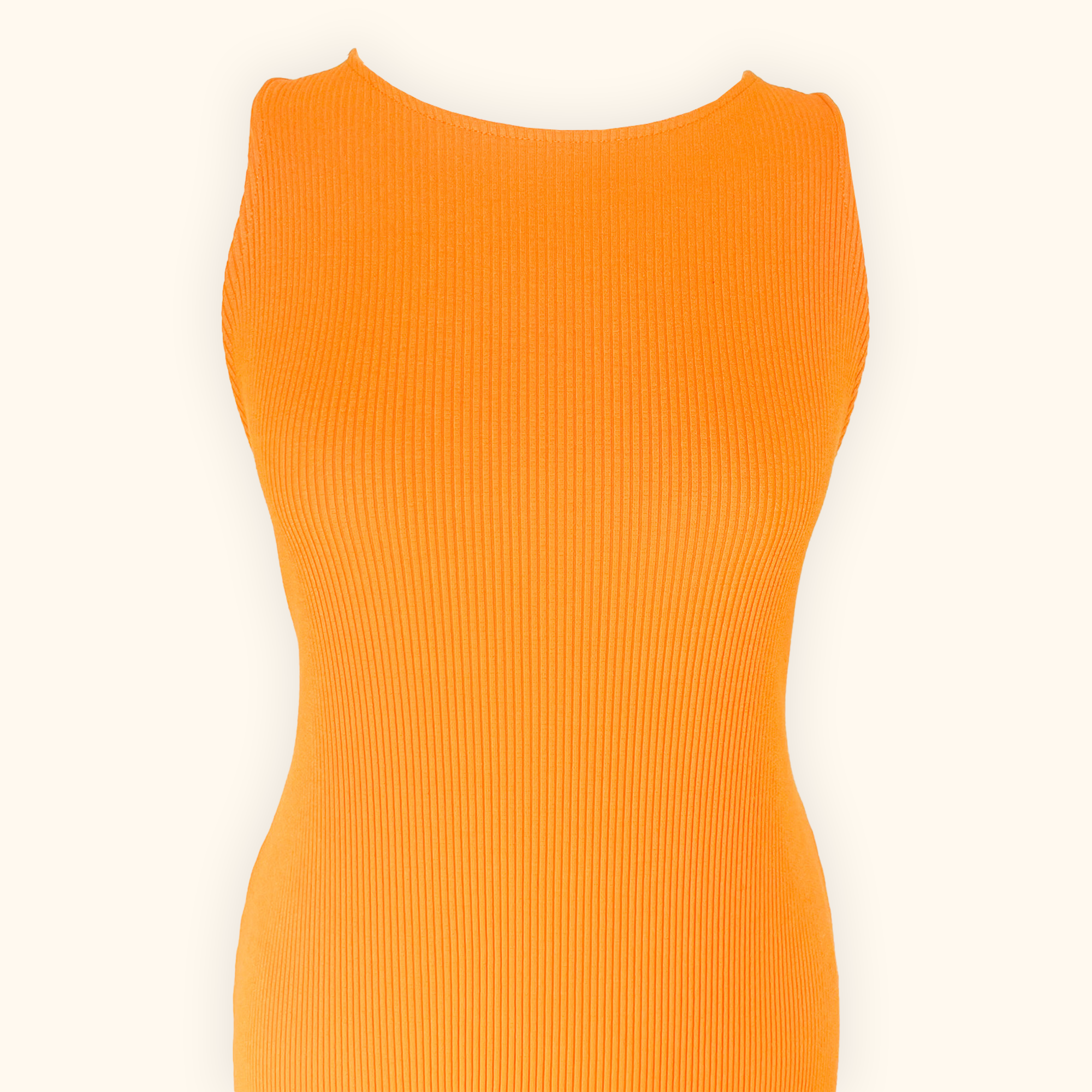 H&M Orange Fitted Ribbed Sleeveless Midi Dress - Size Large - - Dresses