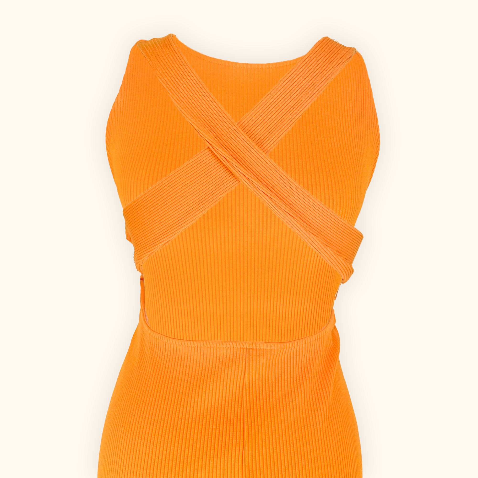 H&M Orange Fitted Ribbed Sleeveless Midi Dress - Size Large - - Dresses