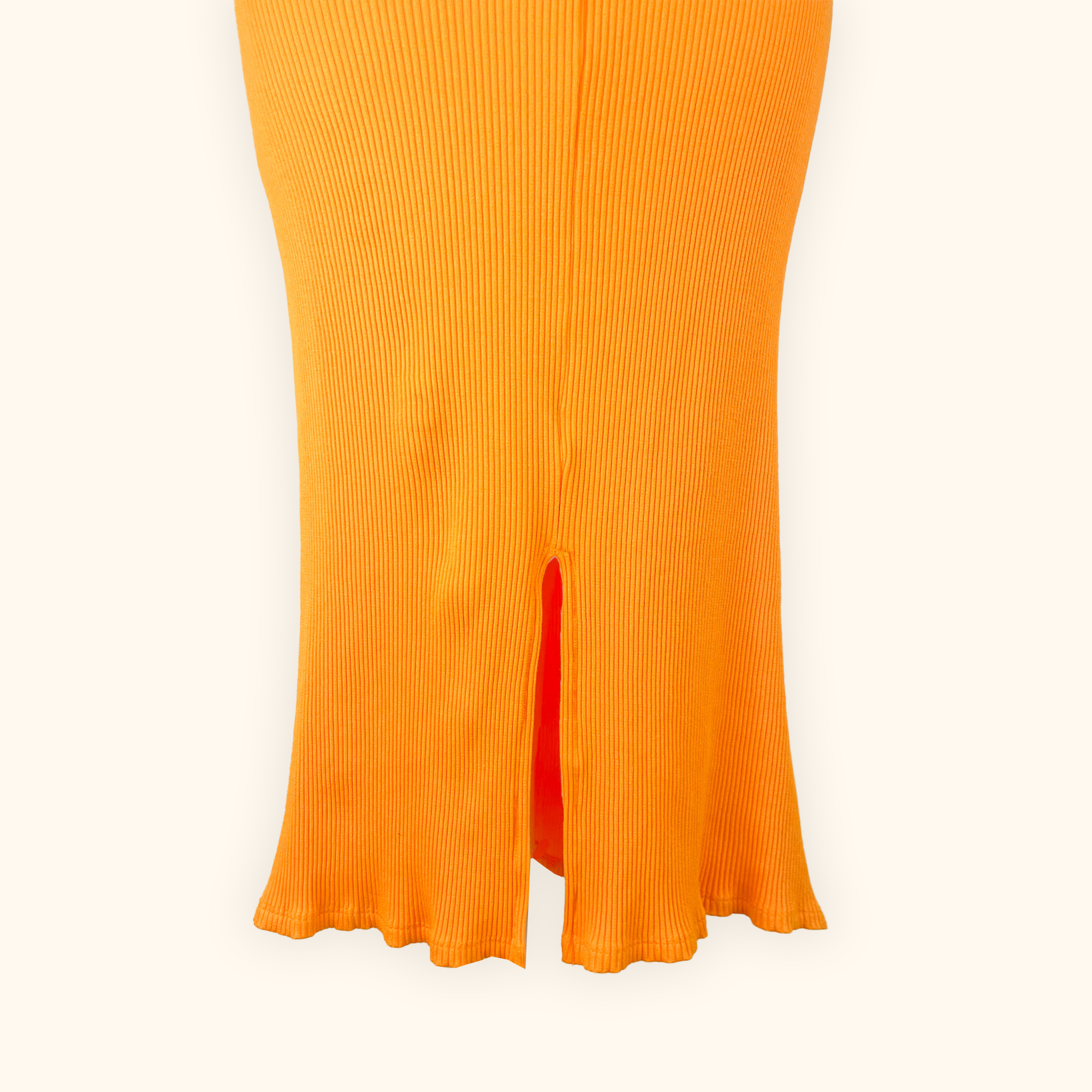H&M Orange Fitted Ribbed Sleeveless Midi Dress - Size Large - - Dresses