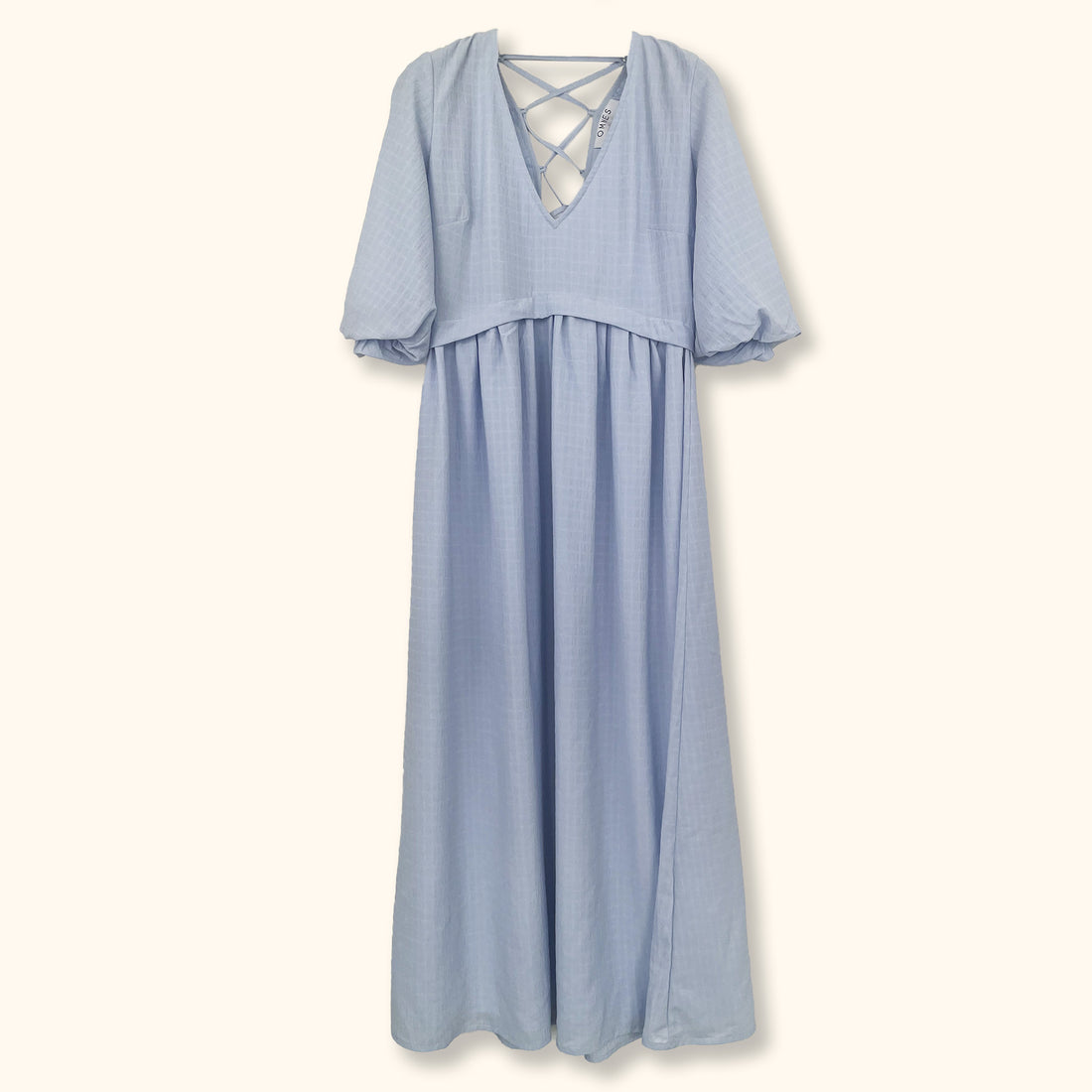 Omnes Light Blue Puff Sleeve Midi Dress - Size 8 -  - Dresses