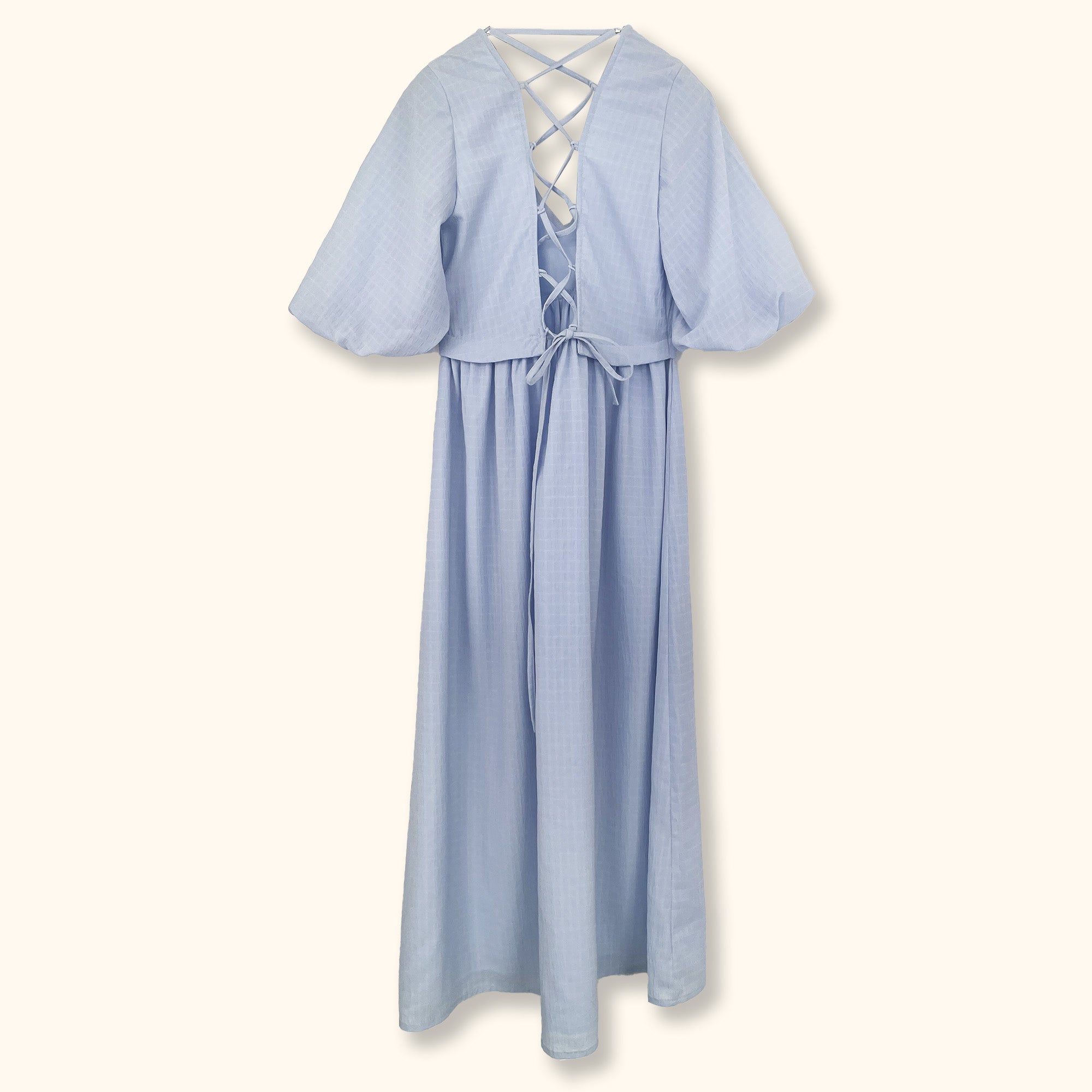 Omnes Light Blue Puff Sleeve Midi Dress - Size 8 -  - Dresses